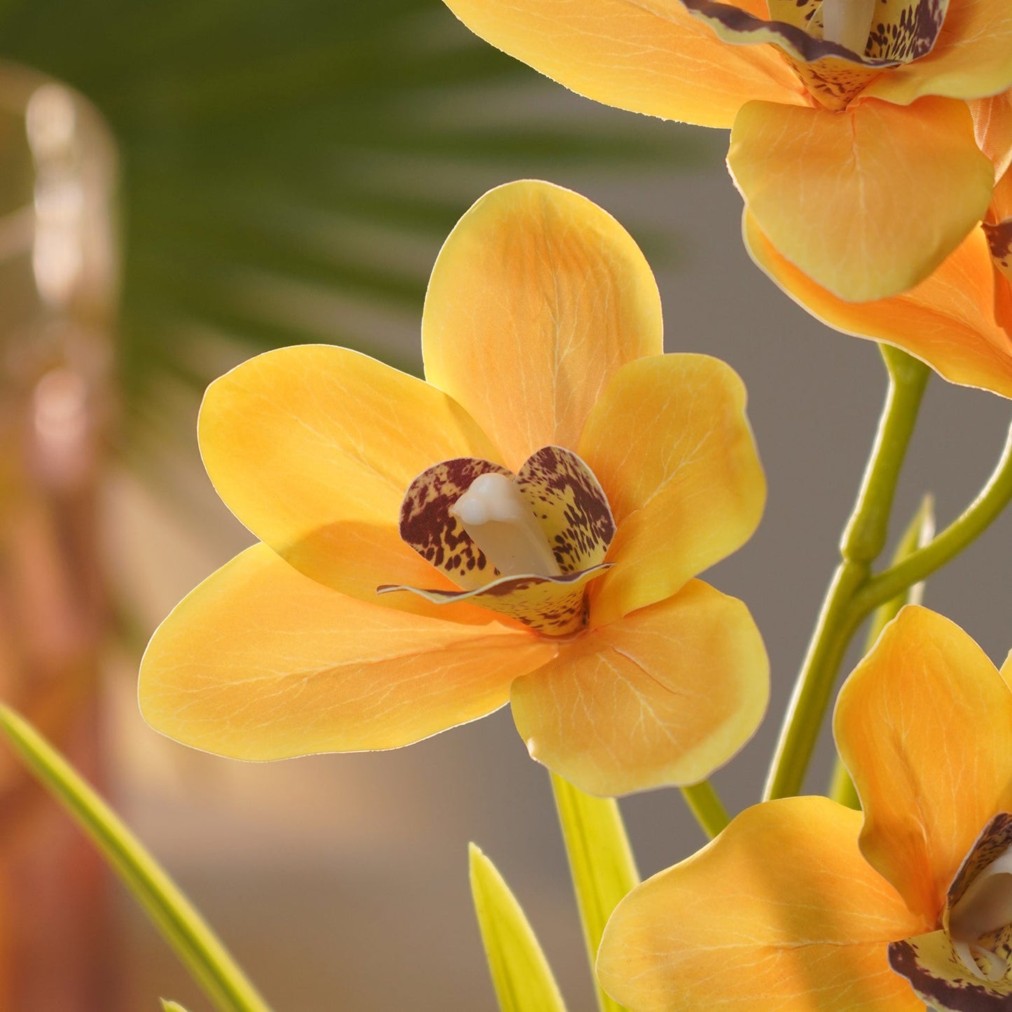 Yellow Artificial Cymbidium in Ceramic Pot