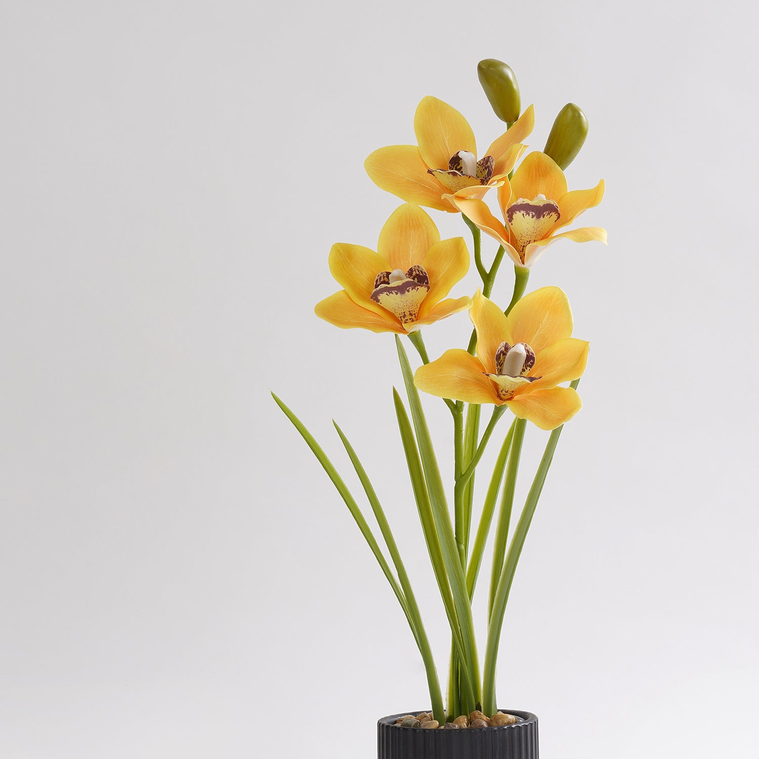 Yellow Artificial Cymbidium in Ceramic Pot