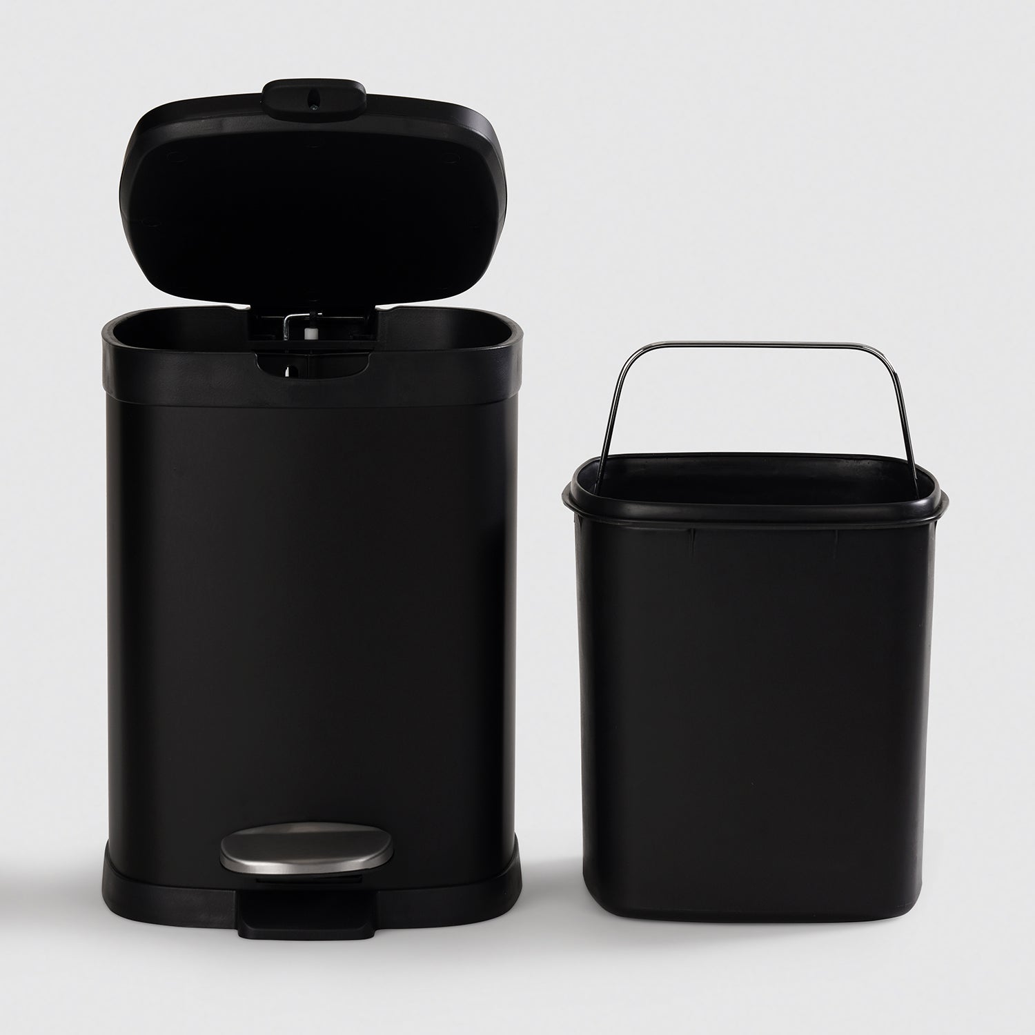 Black Steel Square Pedal Waste Bin with Lid