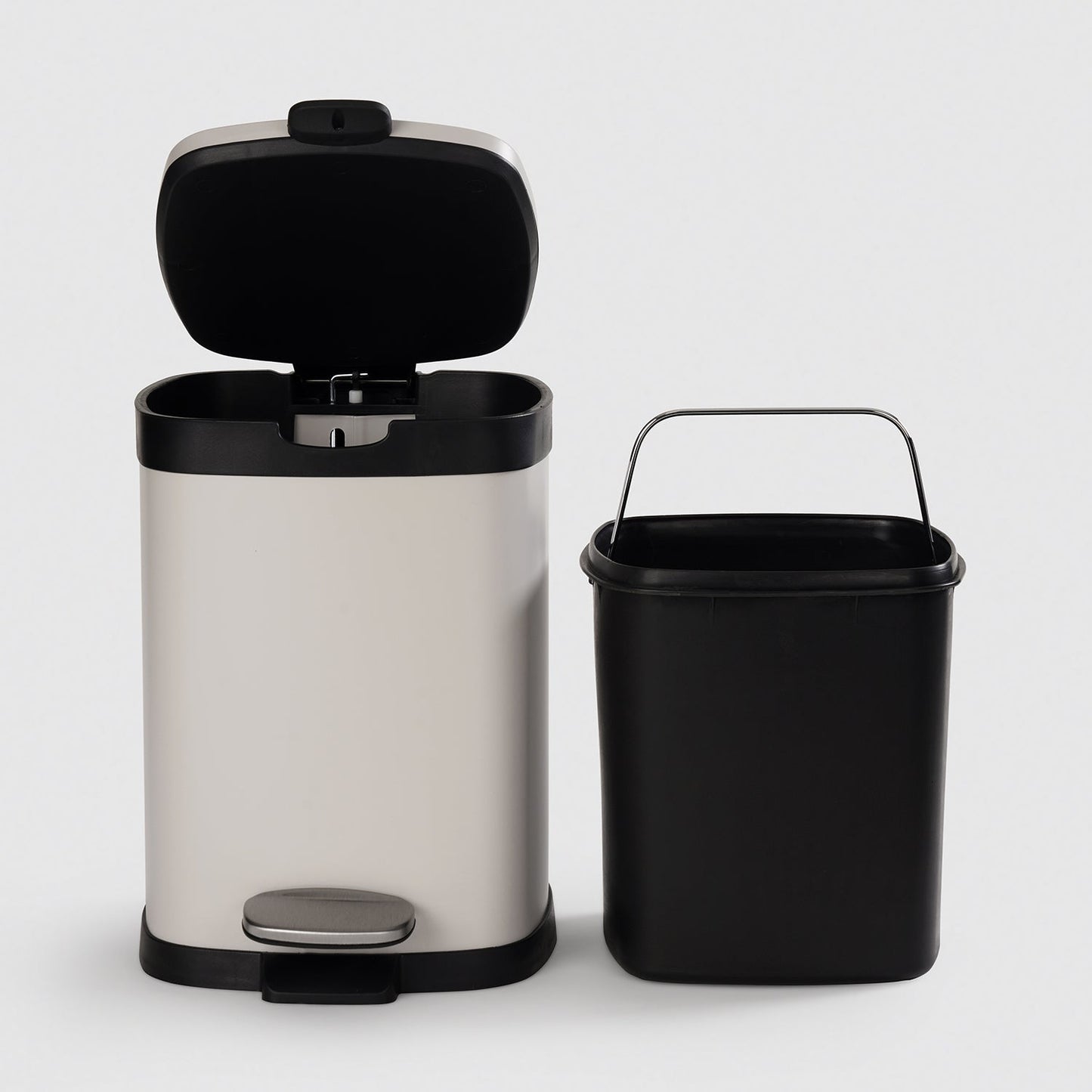 Black & White Steel Square Pedal Waste Bin with Lid