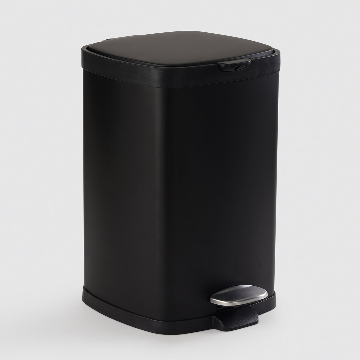 Black Steel Square Pedal Waste Bin with Lid