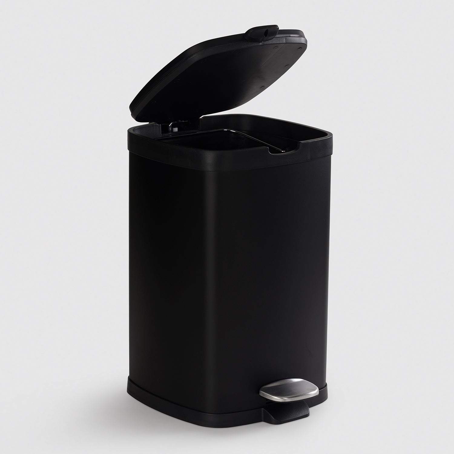 Black Steel Square Pedal Waste Bin with Lid