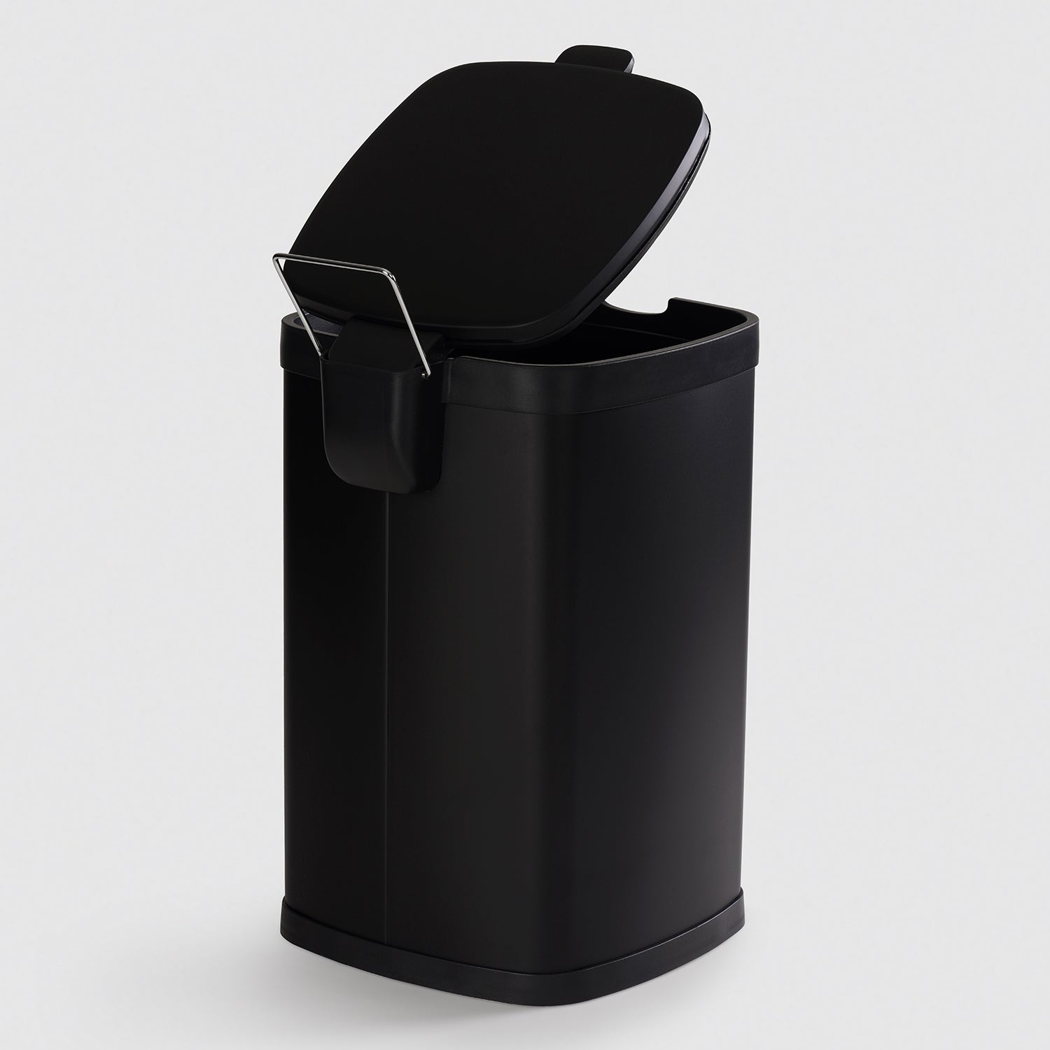 Black Steel Square Pedal Waste Bin with Lid