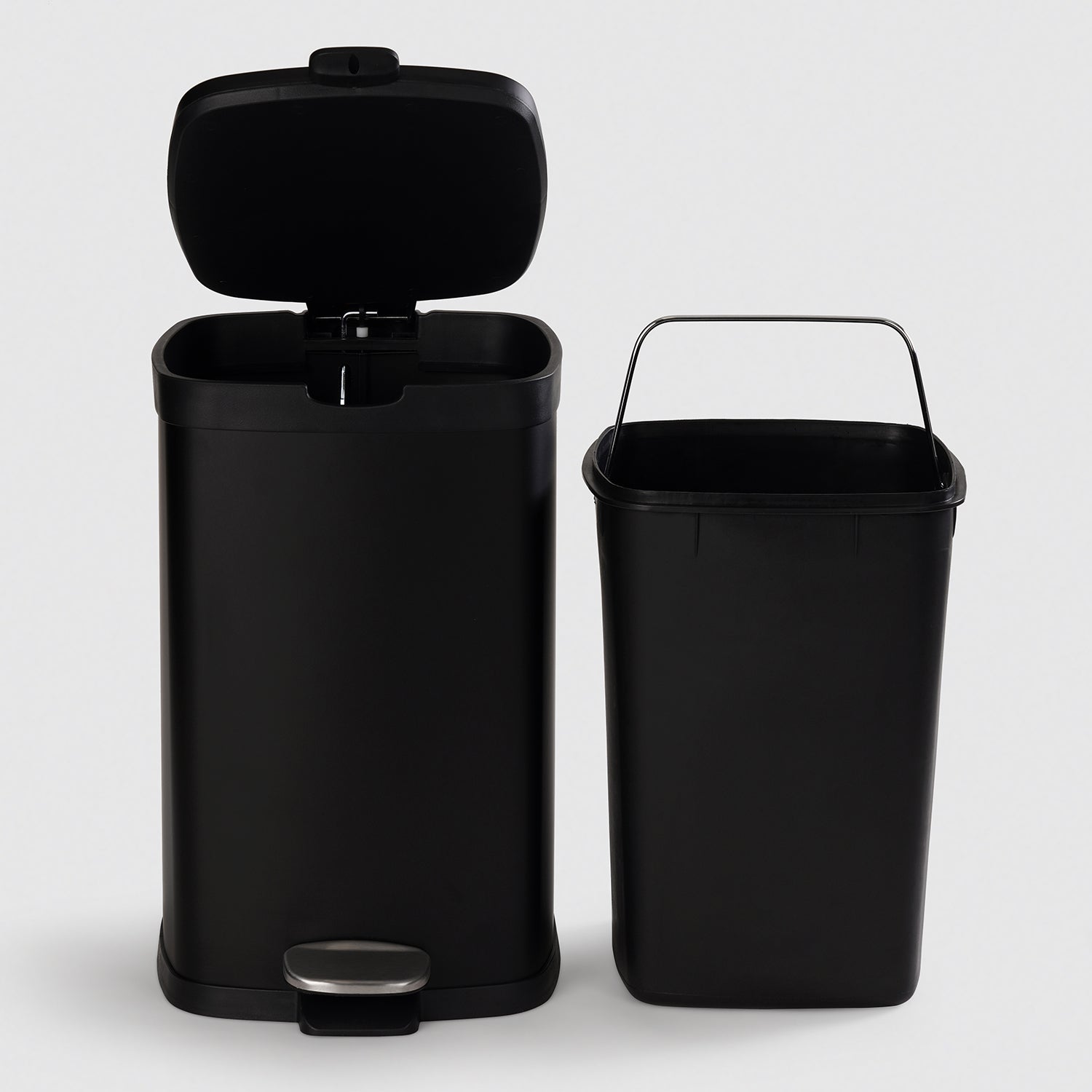 Black Steel Square Pedal Waste Bin with Lid