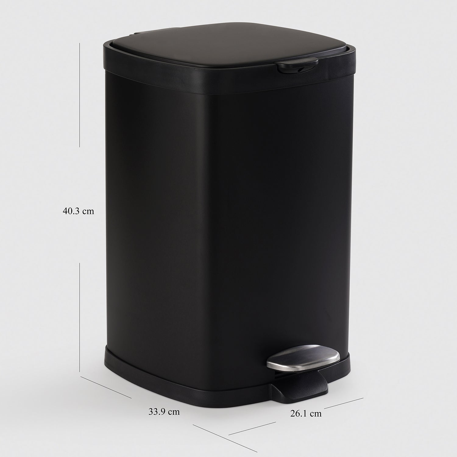 Black Steel Square Pedal Waste Bin with Lid