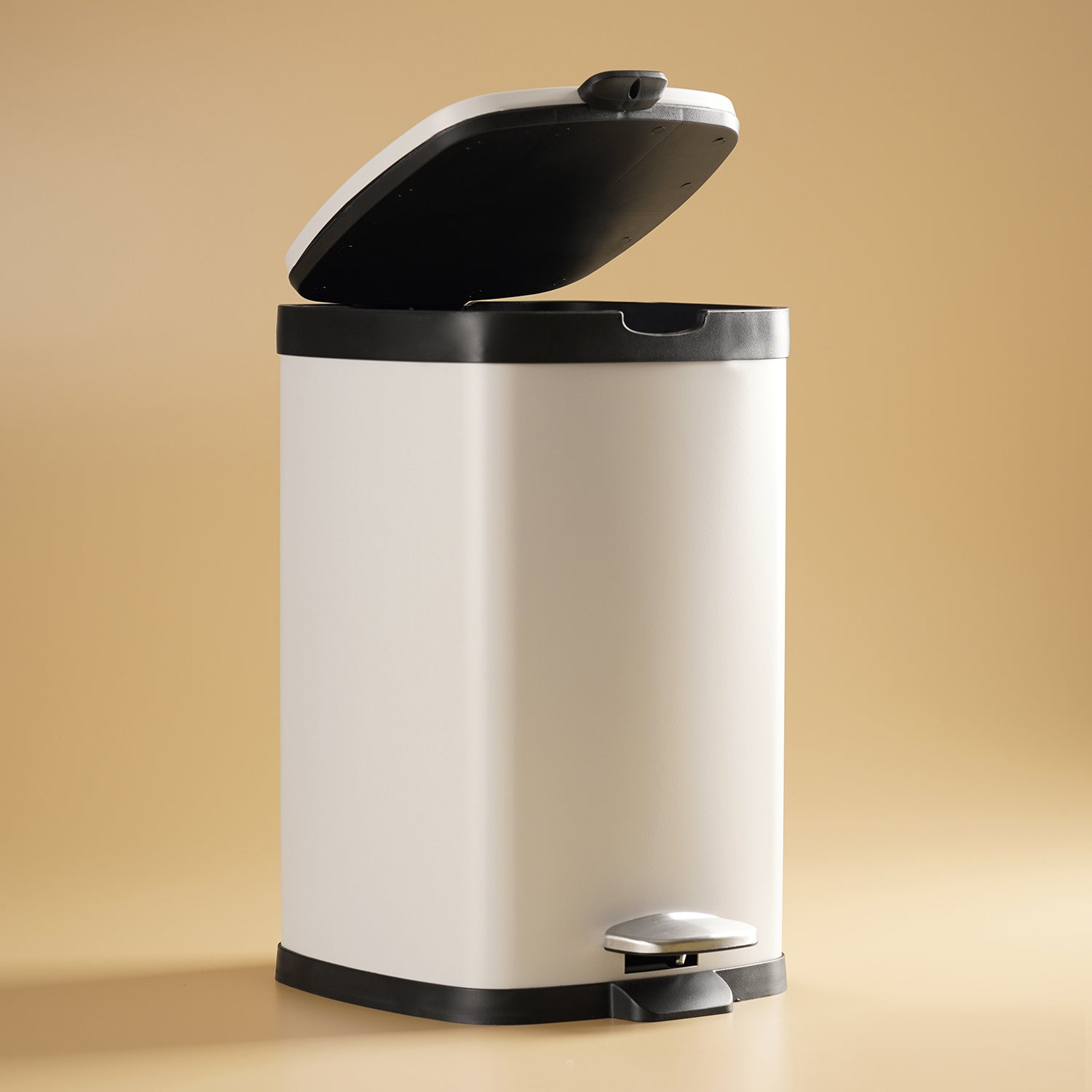 Black & White Steel Square Pedal Waste Bin with Lid