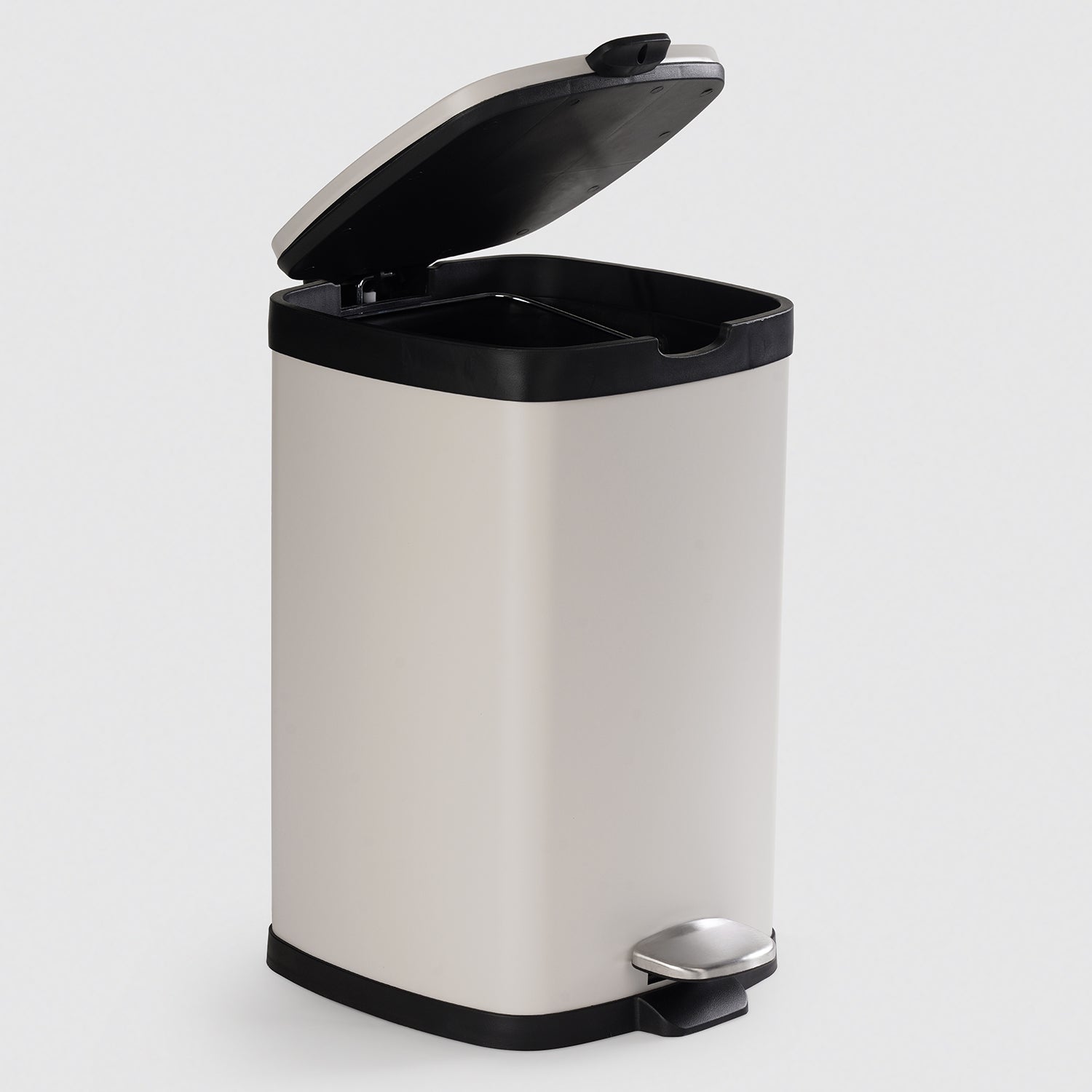 Black & White Steel Square Pedal Waste Bin with Lid
