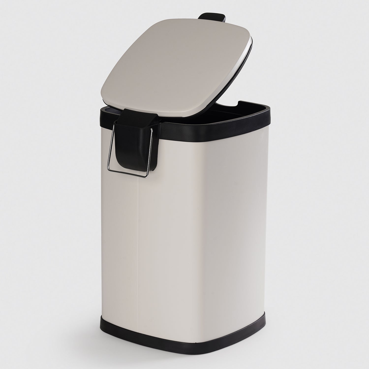 Black & White Steel Square Pedal Waste Bin with Lid
