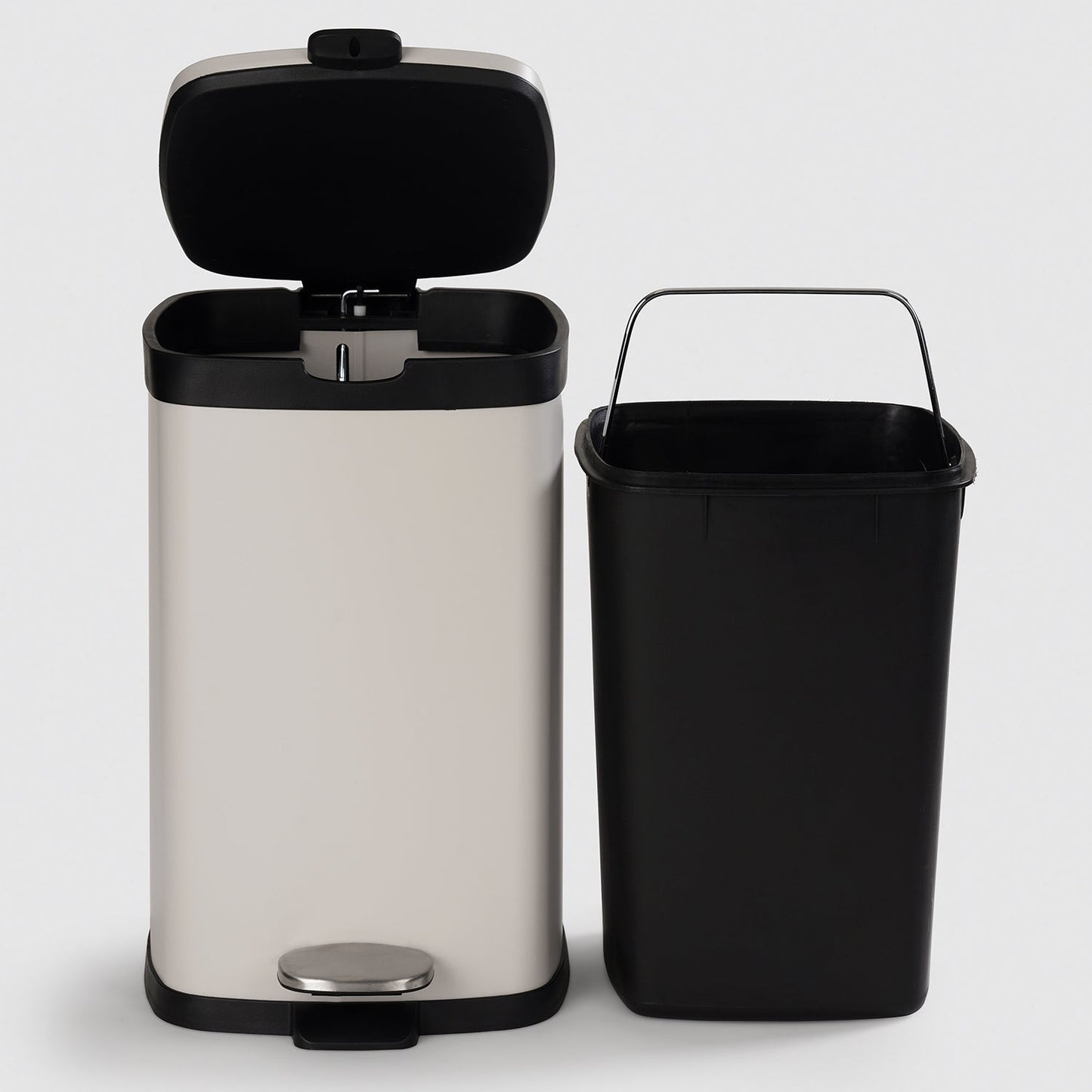Black & White Steel Square Pedal Waste Bin with Lid