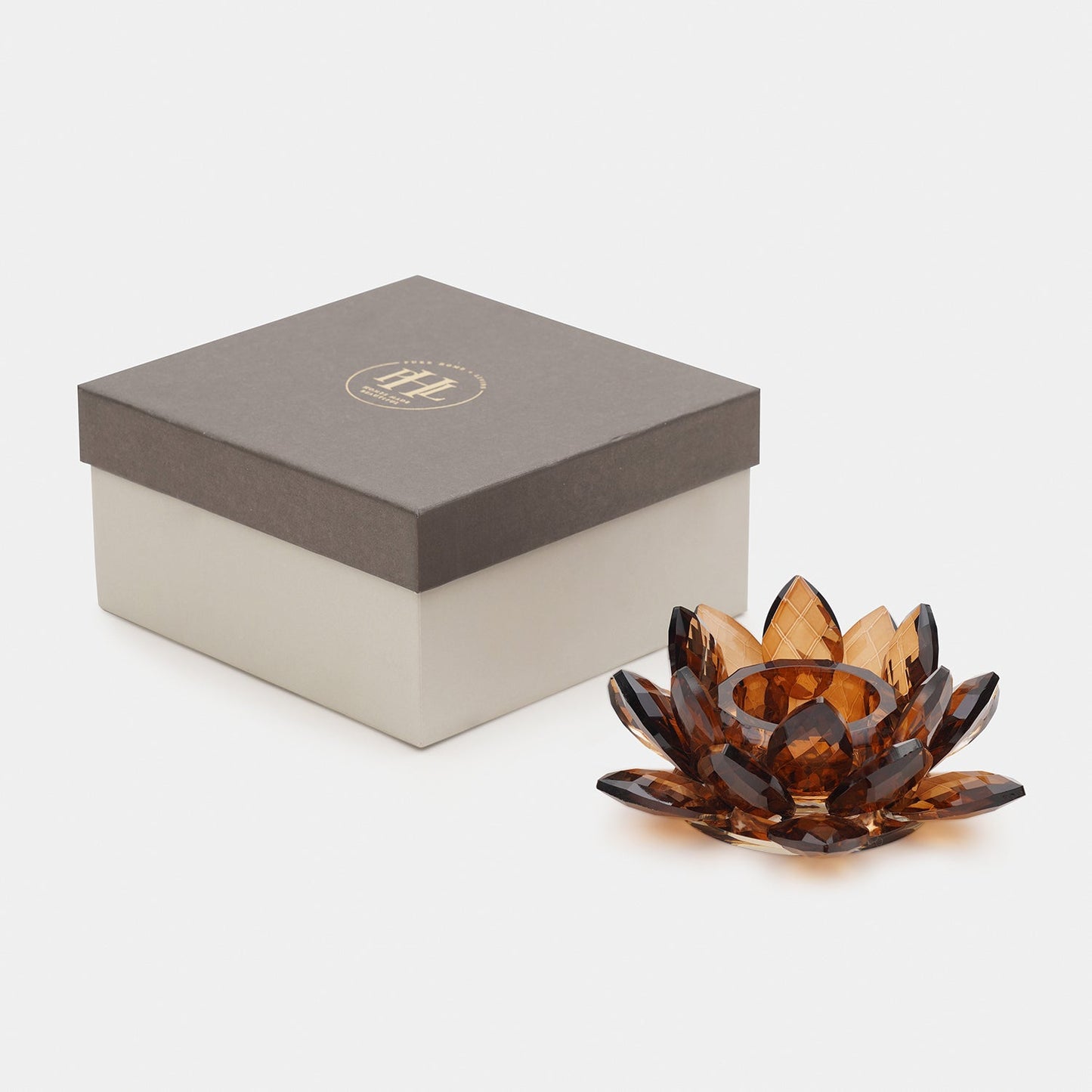 Amber Lotus Shaped Crystal Candle Holder