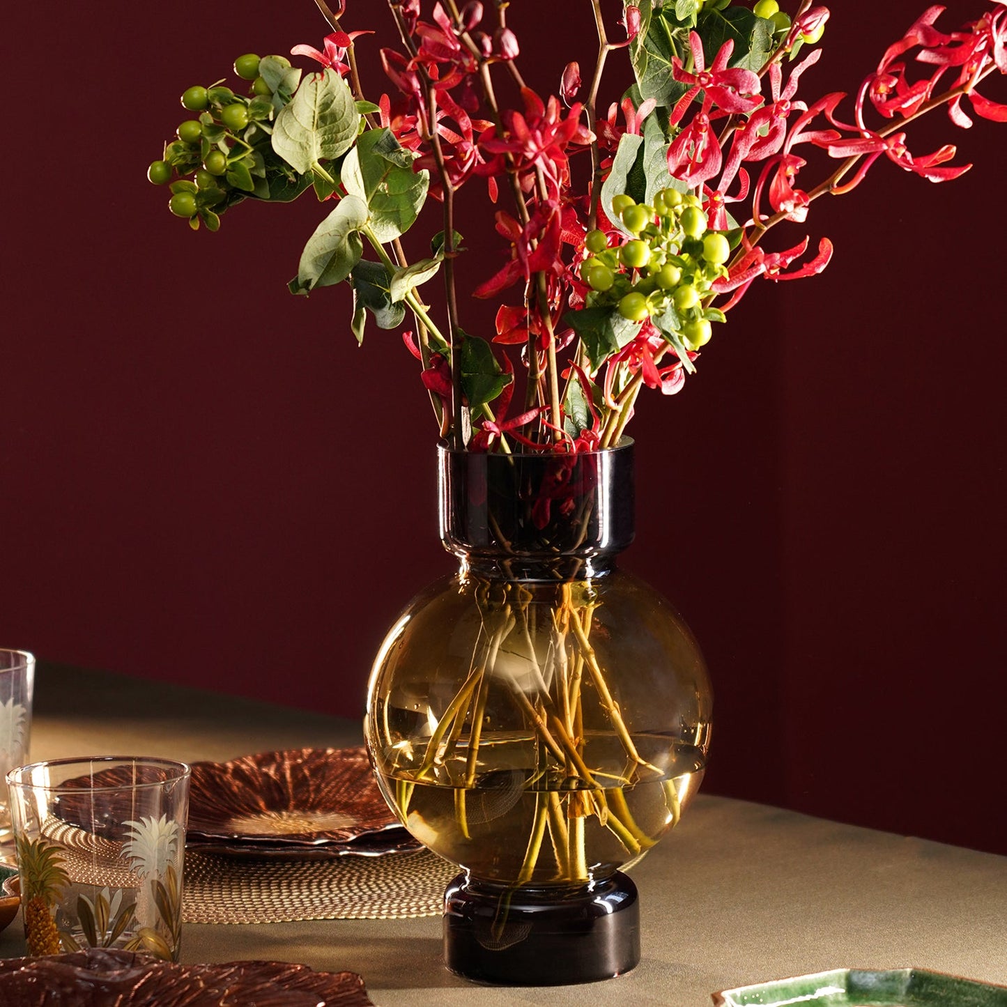 Dark Grey & Brown Ombre Geometric Glass Vase