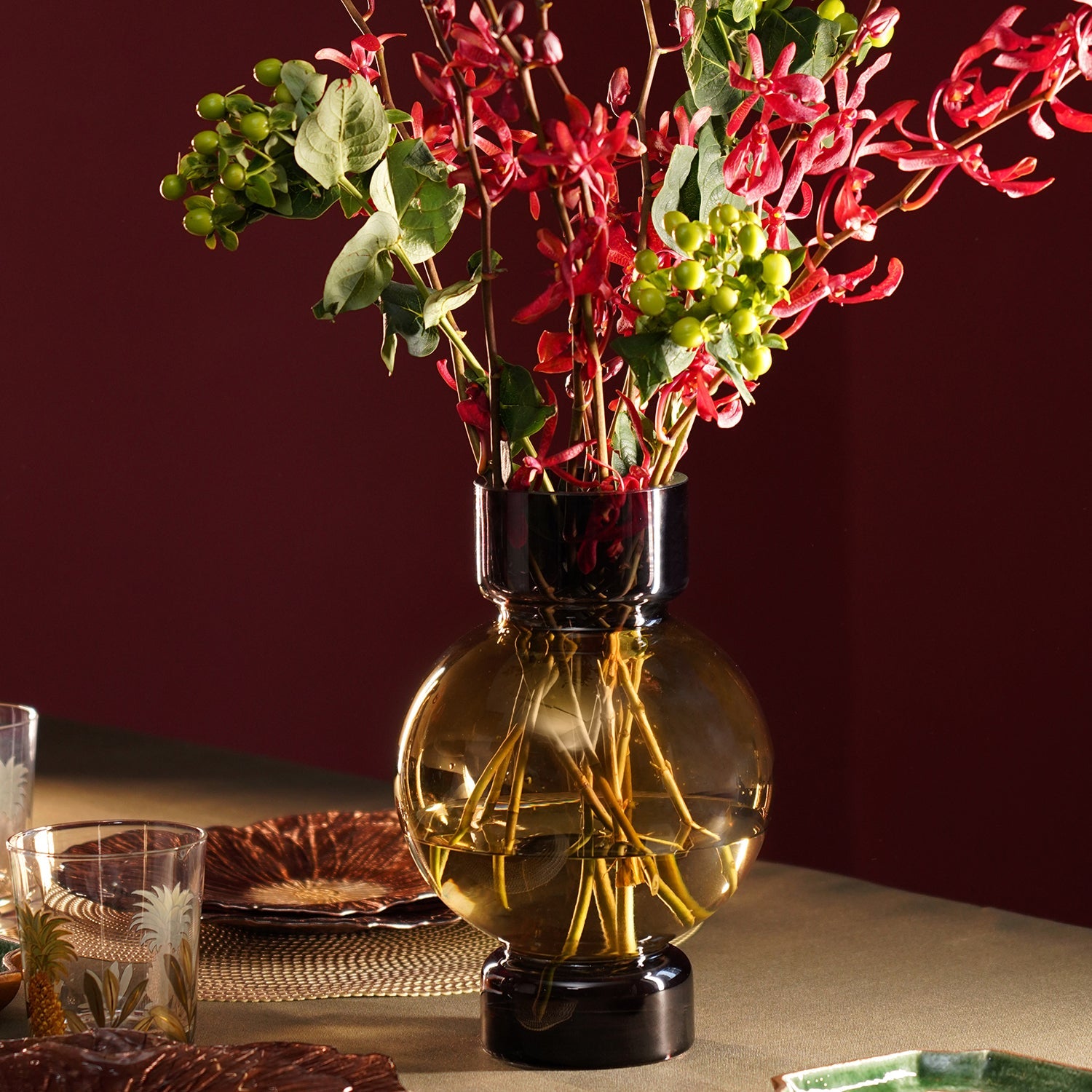 Dark Grey & Brown Ombre Geometric Glass Vase