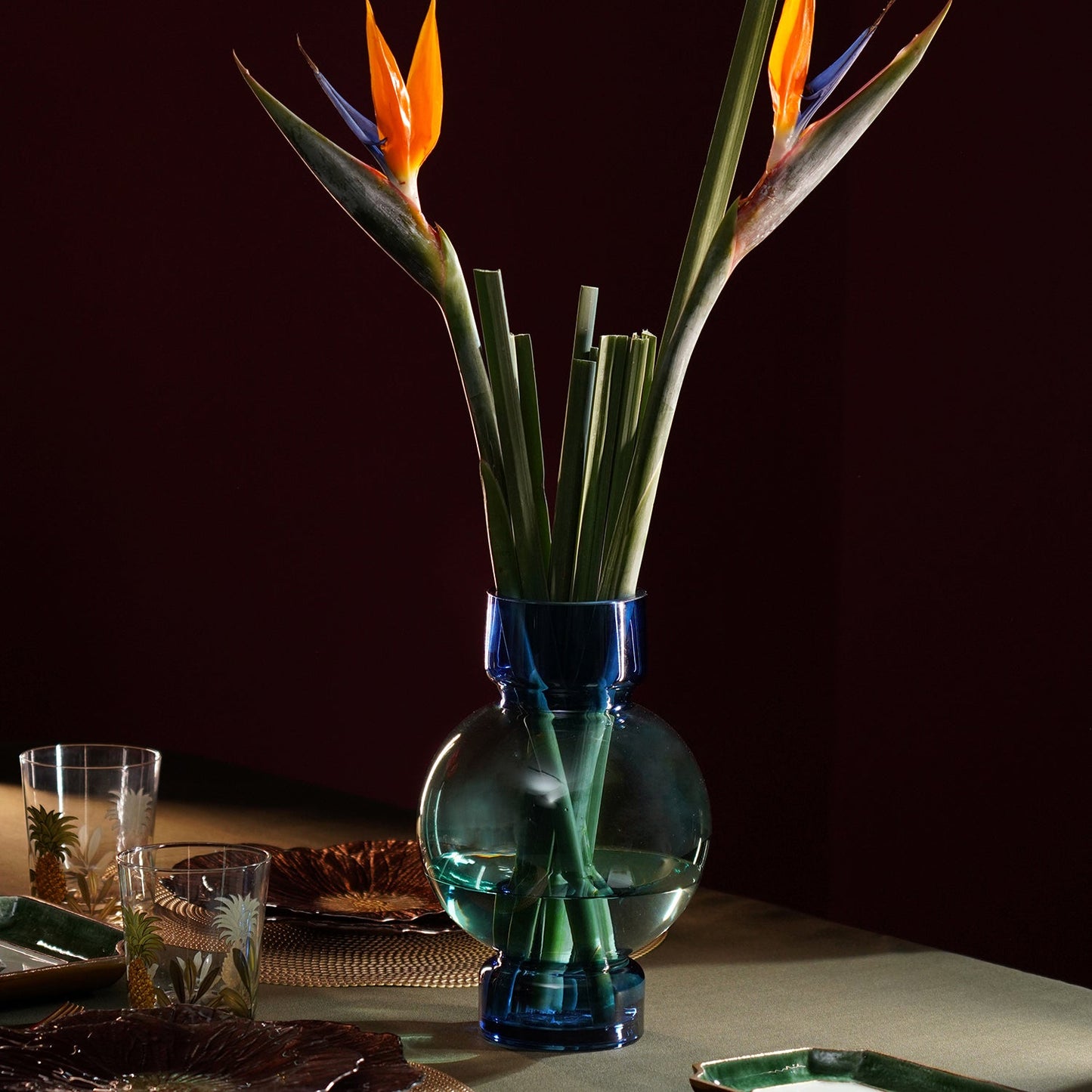 Blue & Green Ombre Geometric Glass Vase