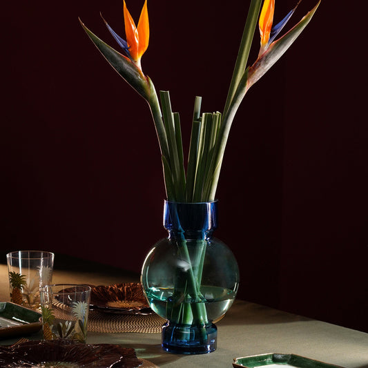Blue & Green Ombre Geometric Glass Vase