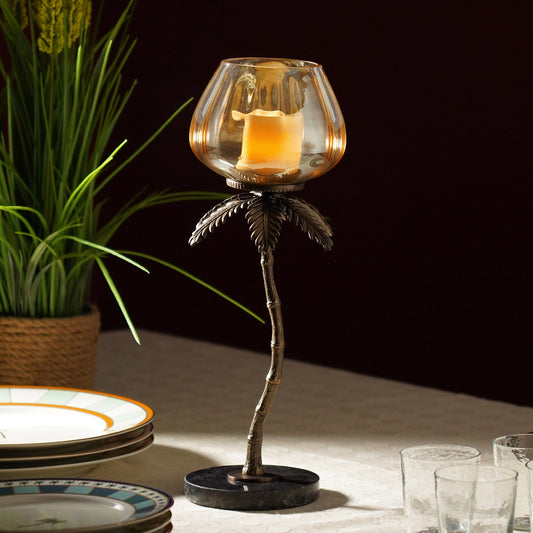 Brown Bronze Finish Palm Tree Votive Candle Holder