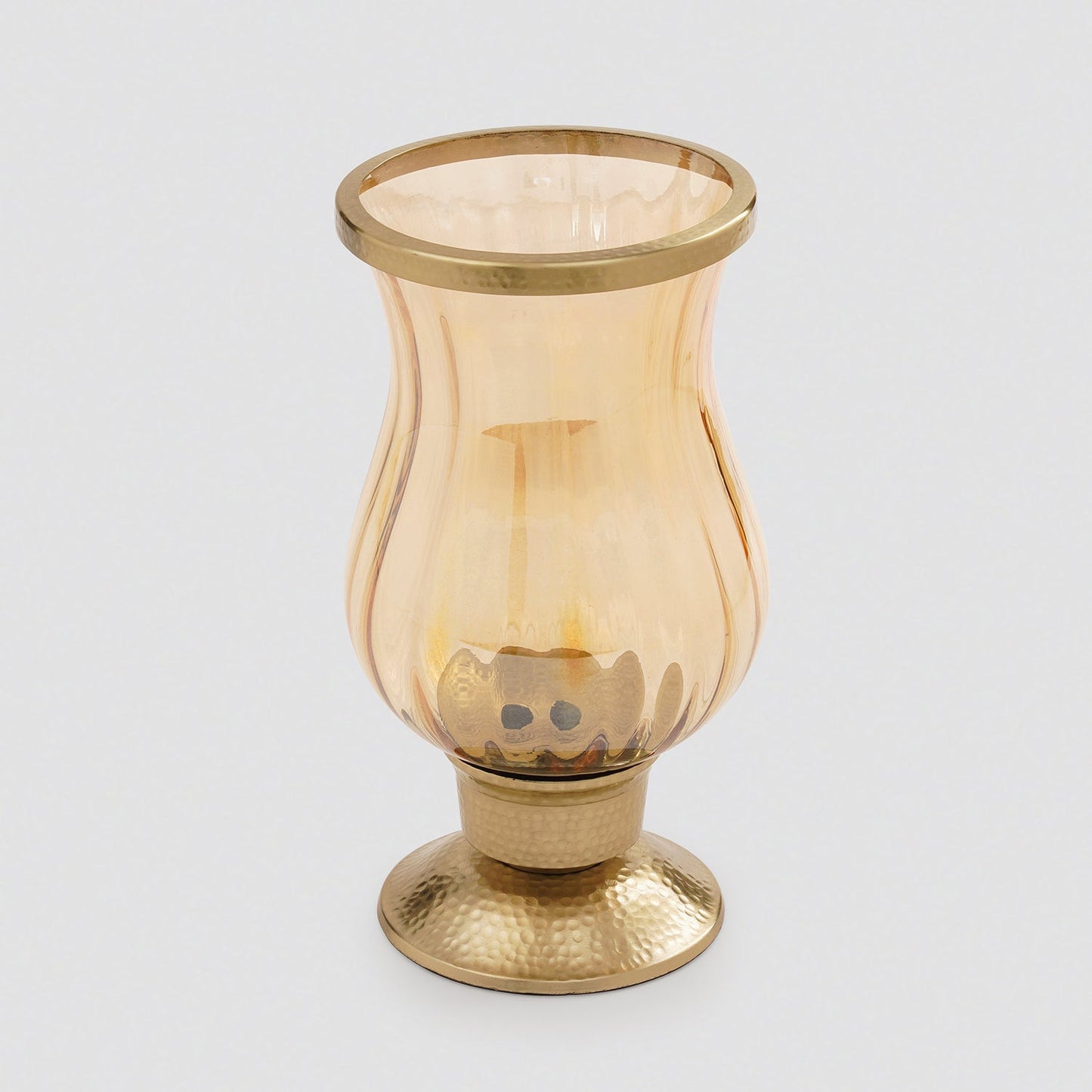 Amber Glass Hammered Hurricane Candle Holder with Stand