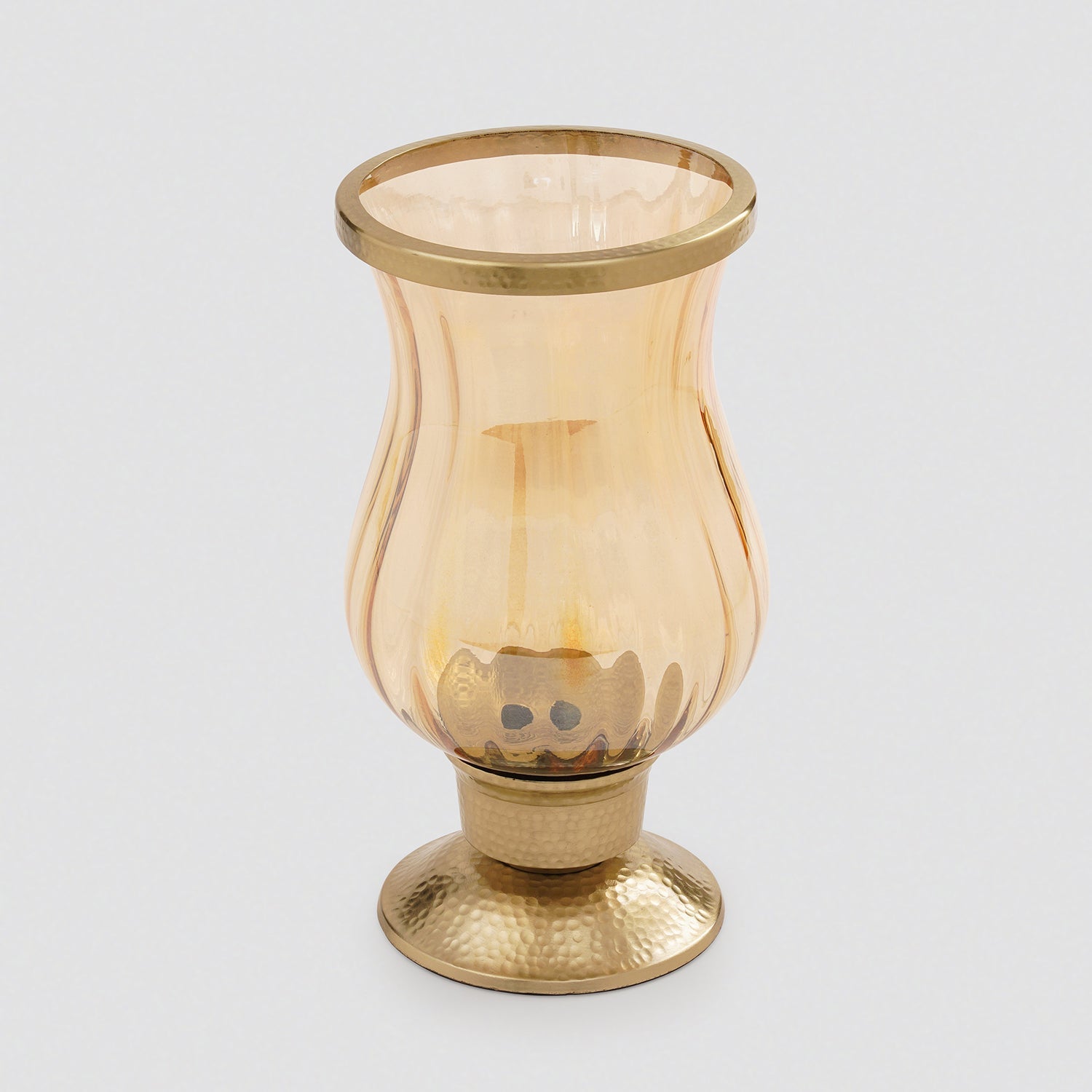 Amber Glass Hammered Hurricane Candle Holder with Stand