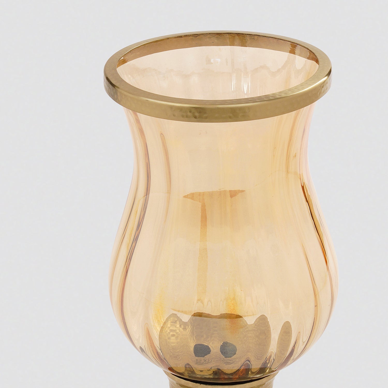 Amber Glass Hammered Hurricane Candle Holder with Stand