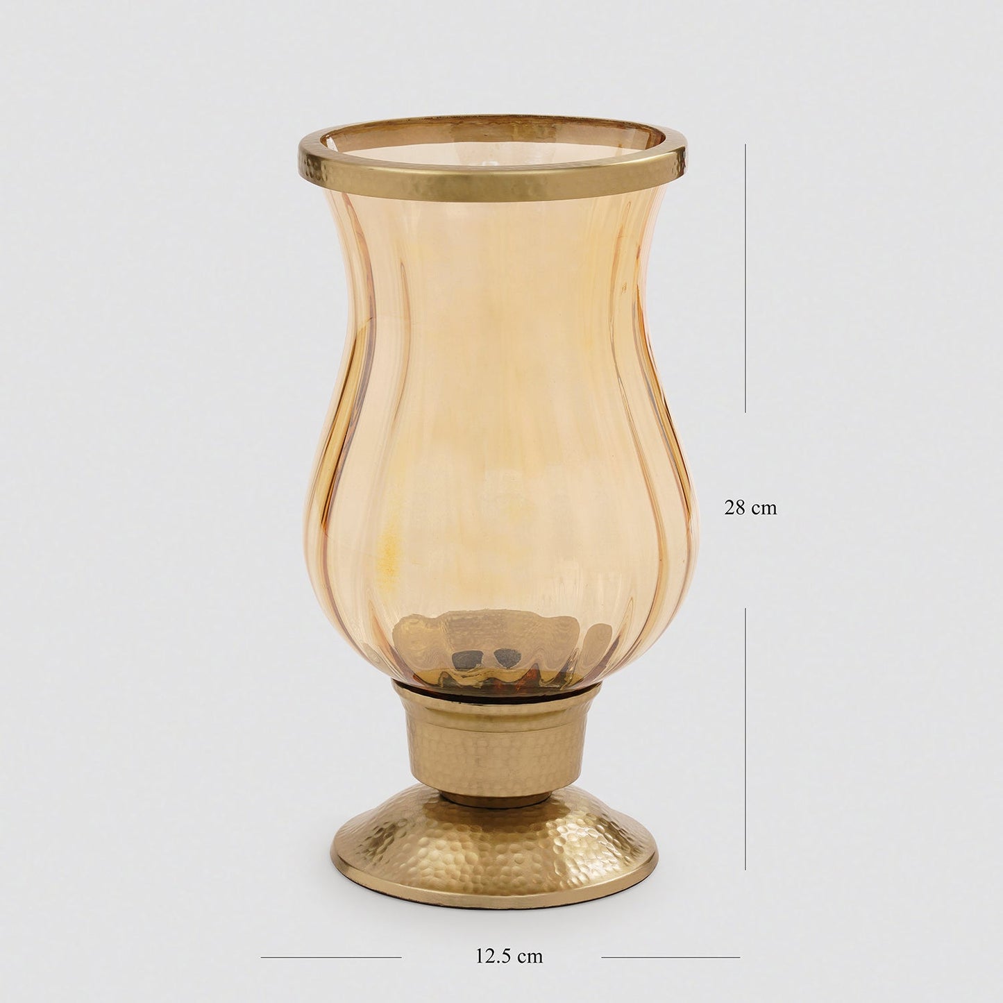 Amber Glass Hammered Hurricane Candle Holder with Stand