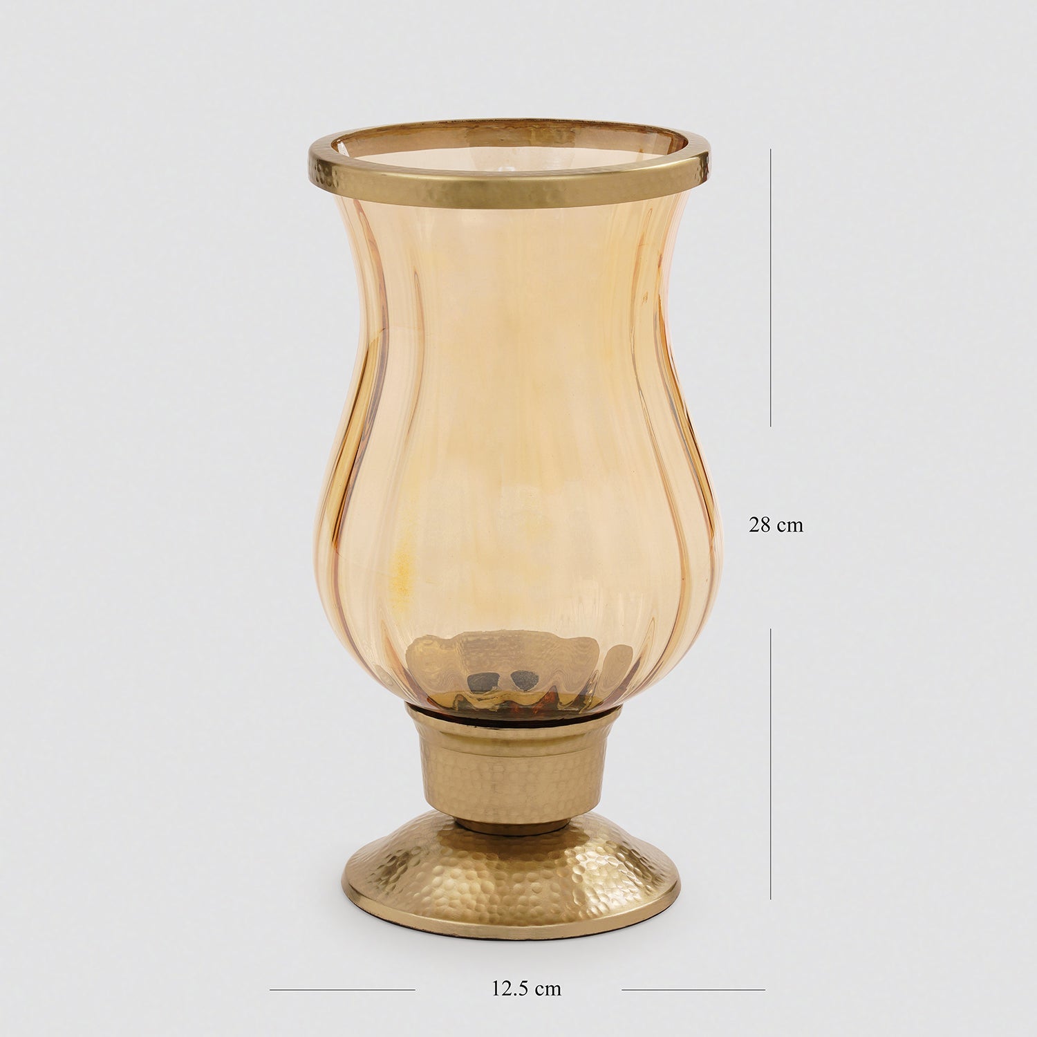 Amber Glass Hammered Hurricane Candle Holder with Stand