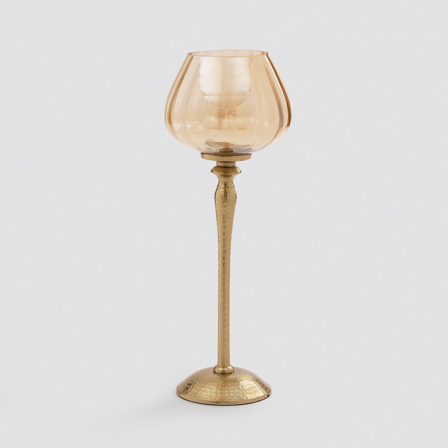 Amber Glass Hammered Stem Candle Holder - Small