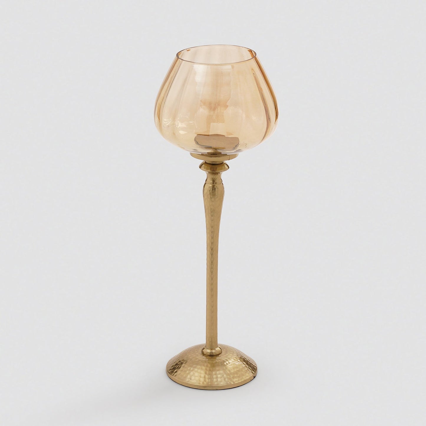 Amber Glass Hammered Stem Candle Holder - Small