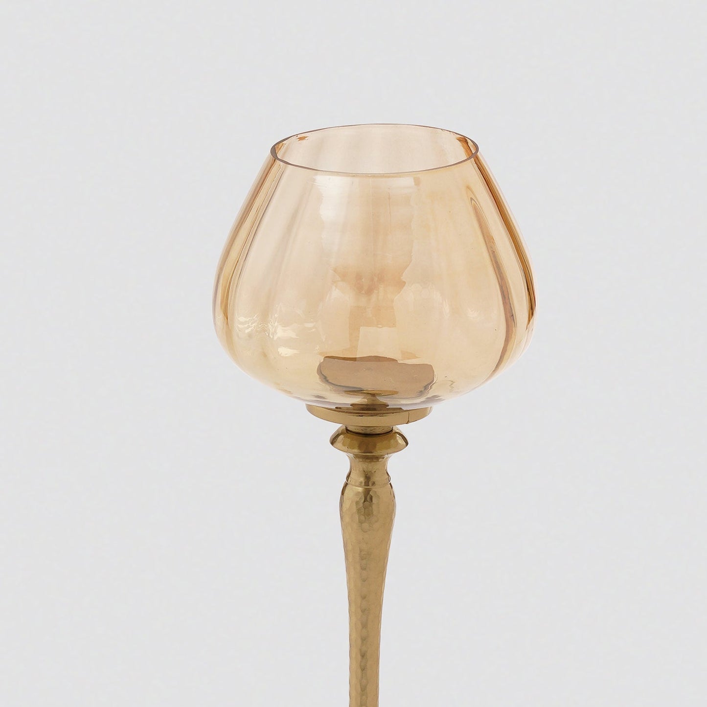 Amber Glass Hammered Stem Candle Holder - Small