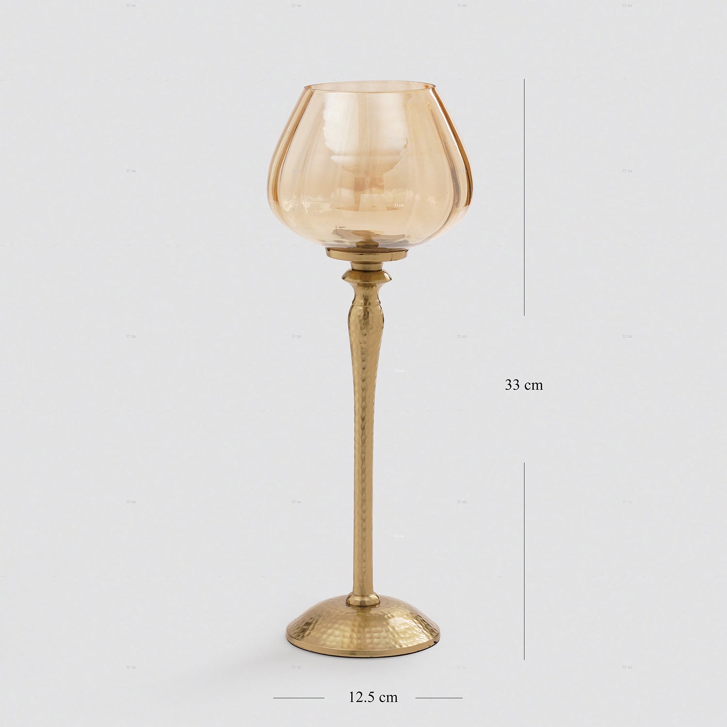Amber Glass Hammered Stem Candle Holder - Small