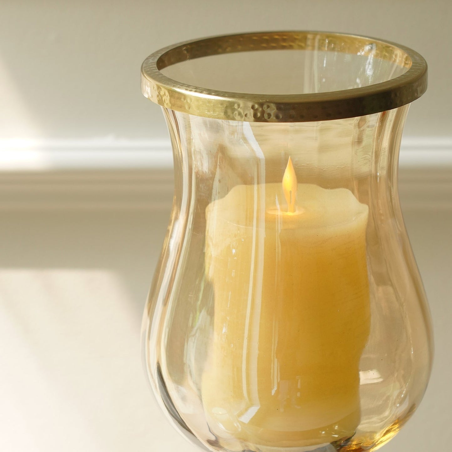 Amber Glass Hurricane Candle Holder