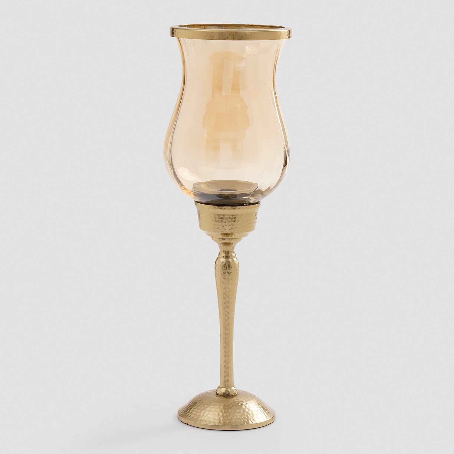 Amber Glass Hurricane Candle Holder