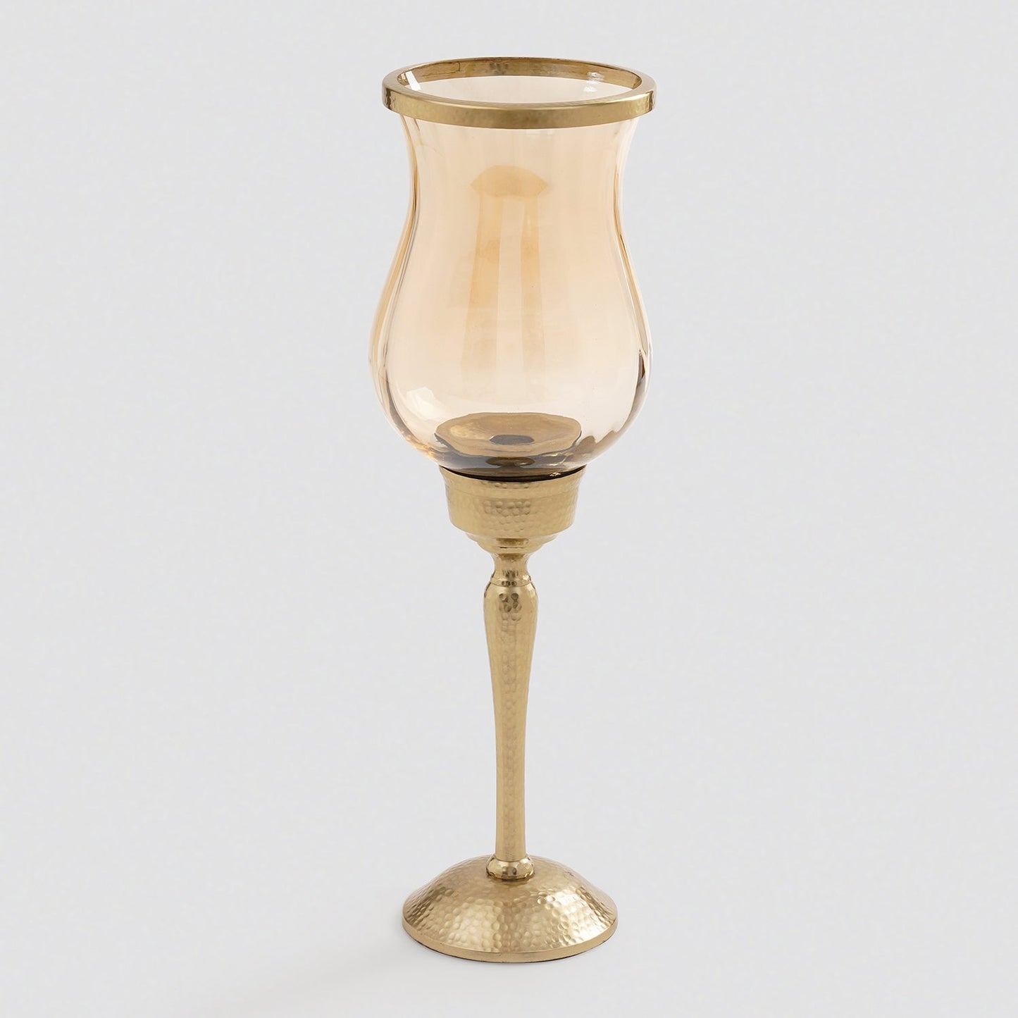 Amber Glass Hurricane Candle Holder