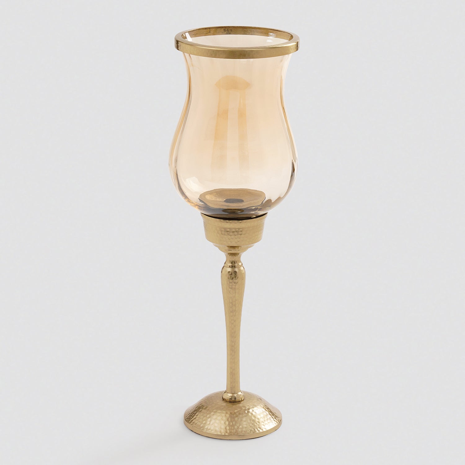 Amber Glass Hurricane Candle Holder