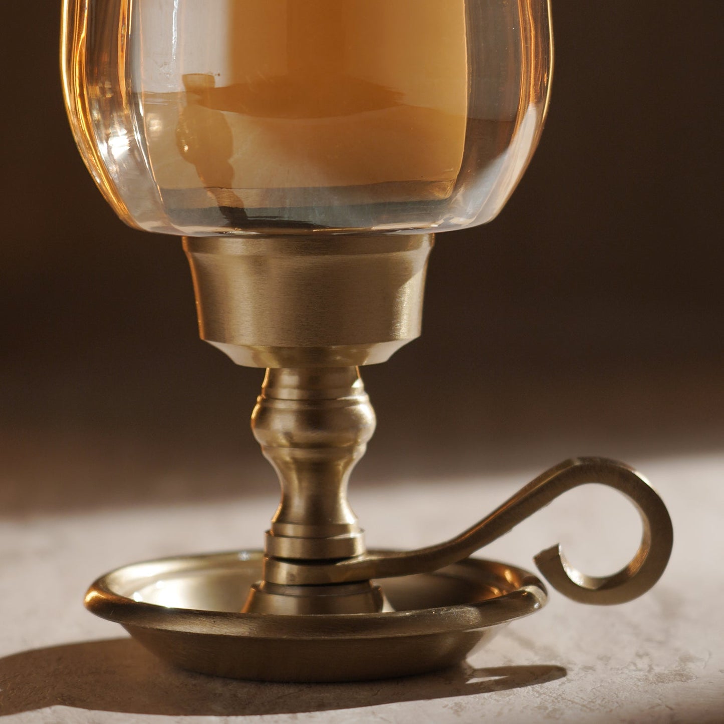 Amber Glass Hurricane Candle Holder with Handle