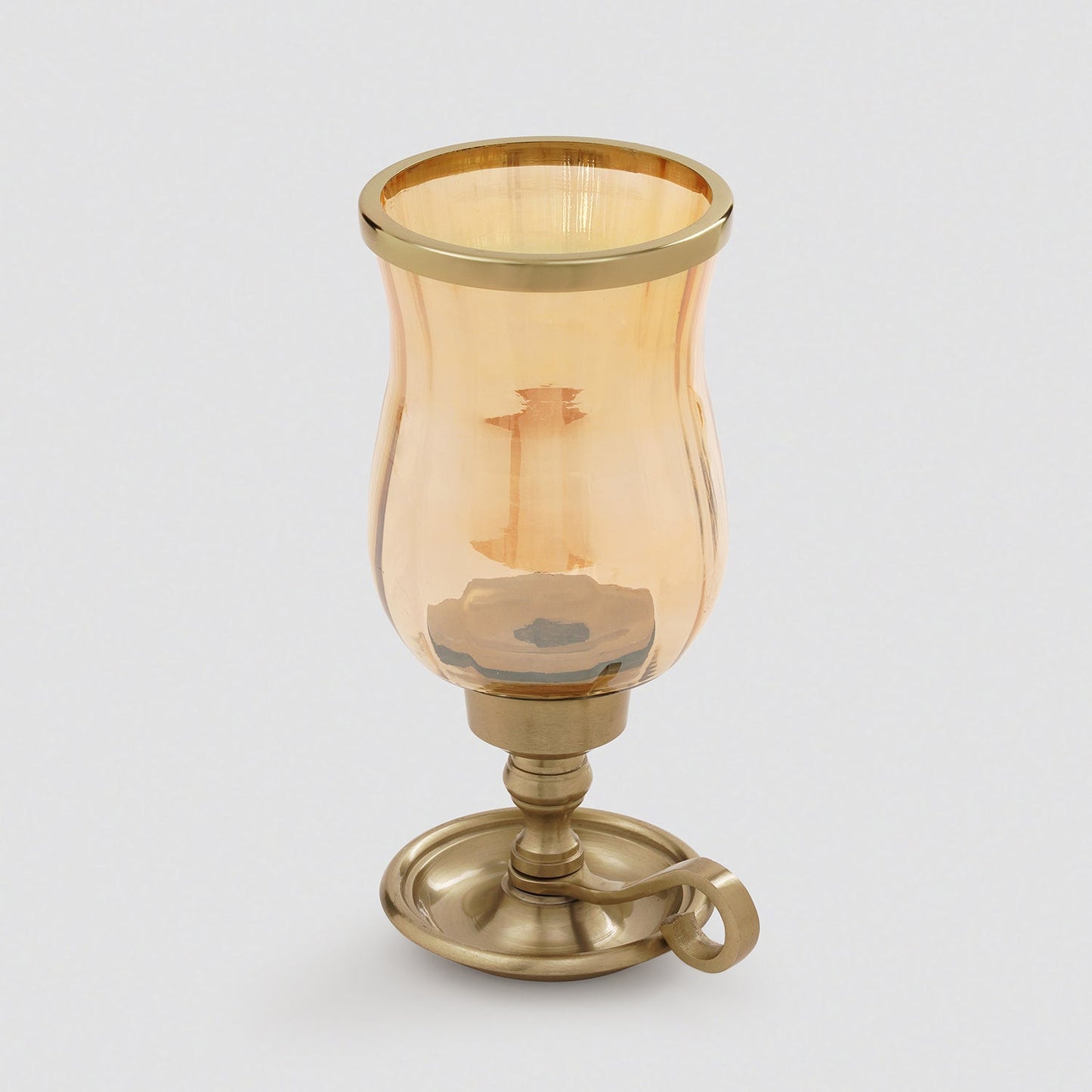 Amber Glass Hurricane Candle Holder with Handle