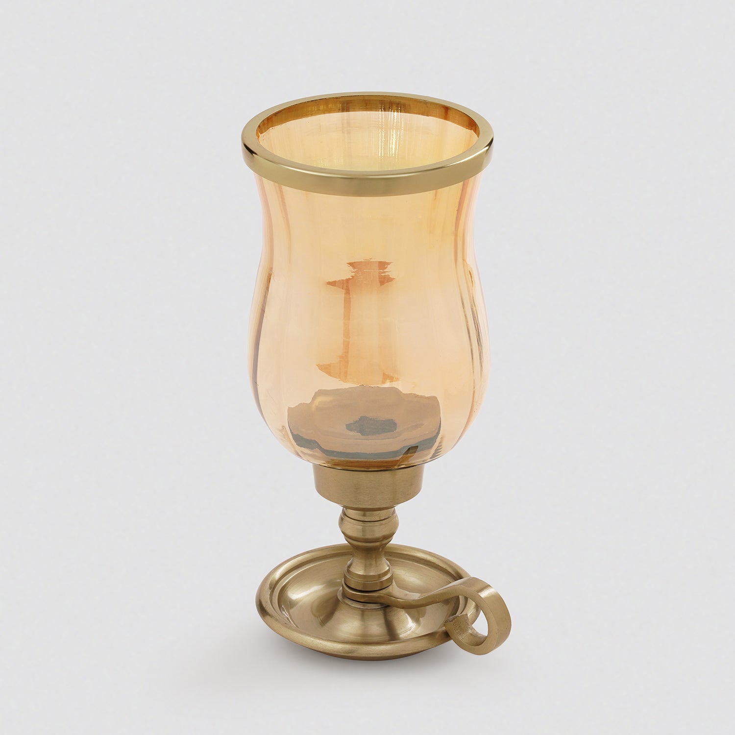 Amber Glass Hurricane Candle Holder with Handle