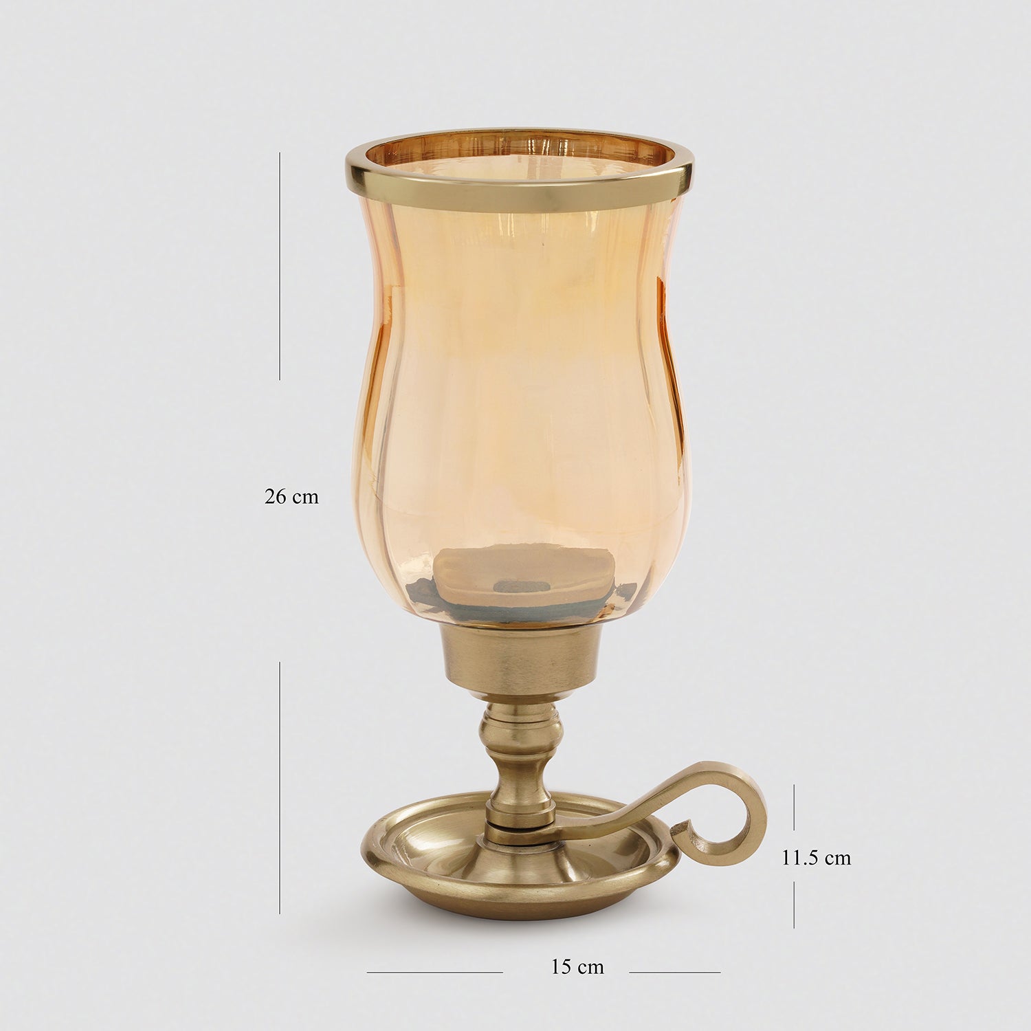 Amber Glass Hurricane Candle Holder with Handle