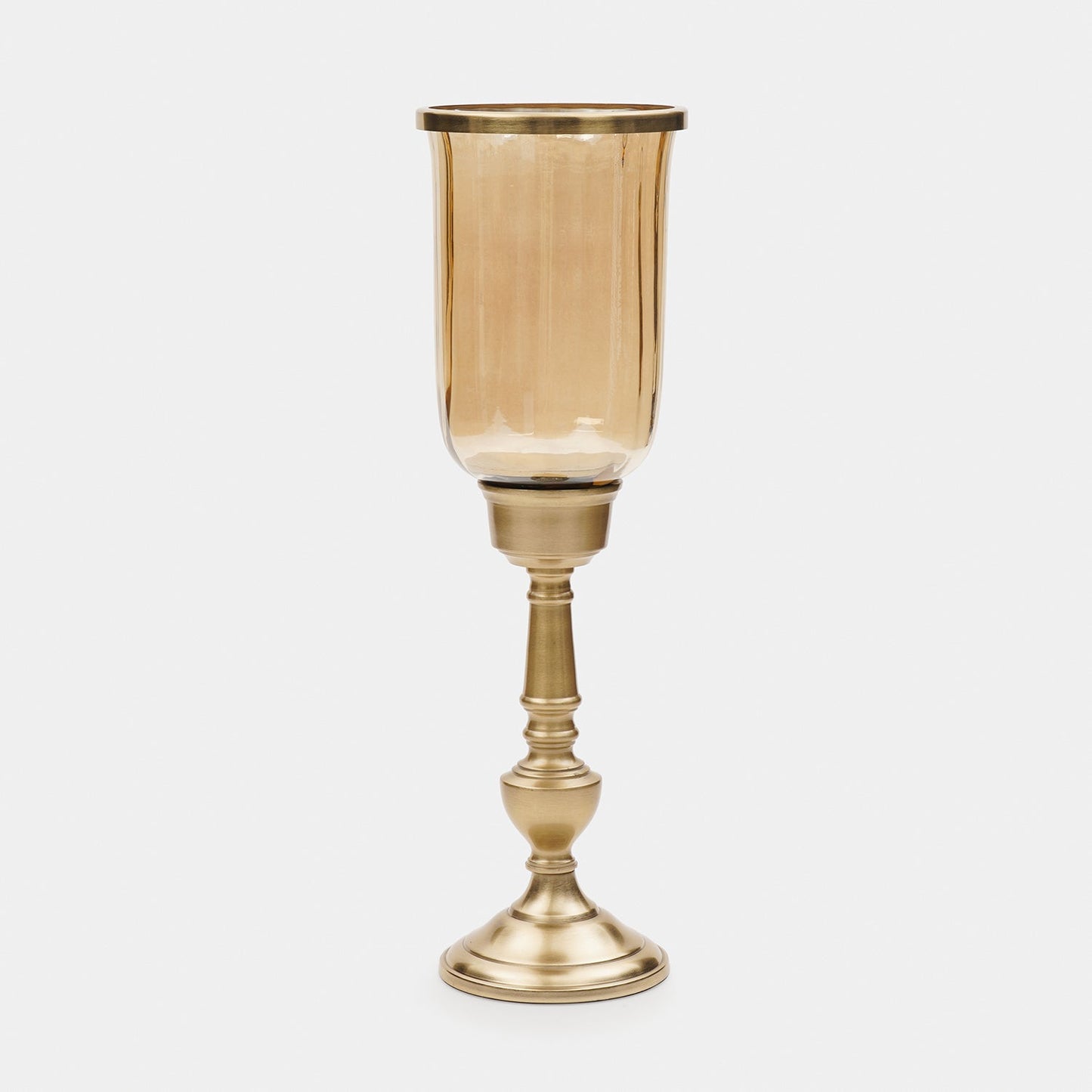 Amber Glass Hurricane Candle Holder
