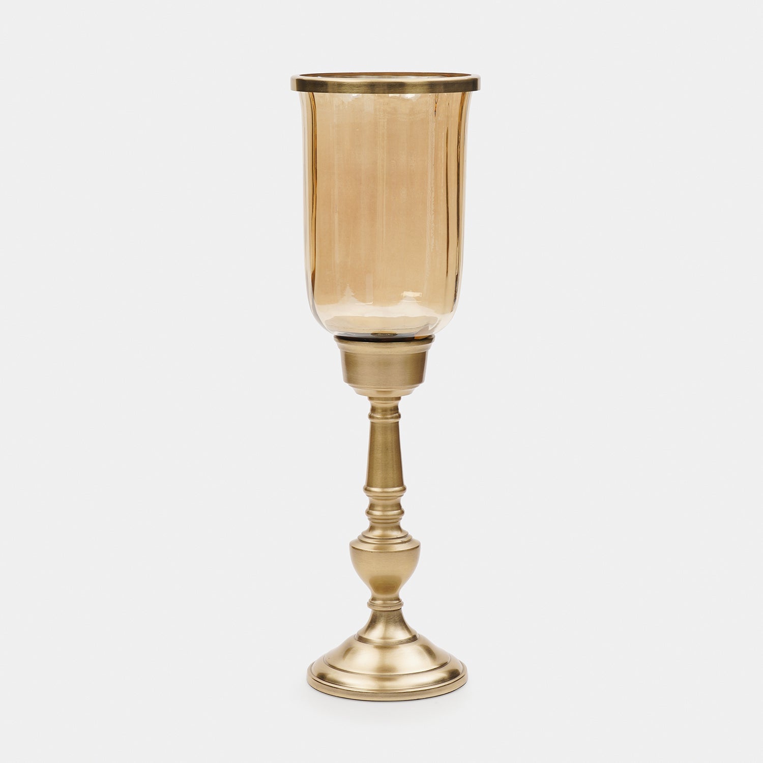 Amber Glass Hurricane Candle Holder