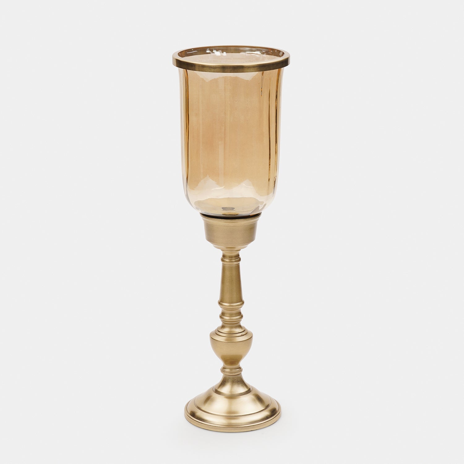Amber Glass Hurricane Candle Holder