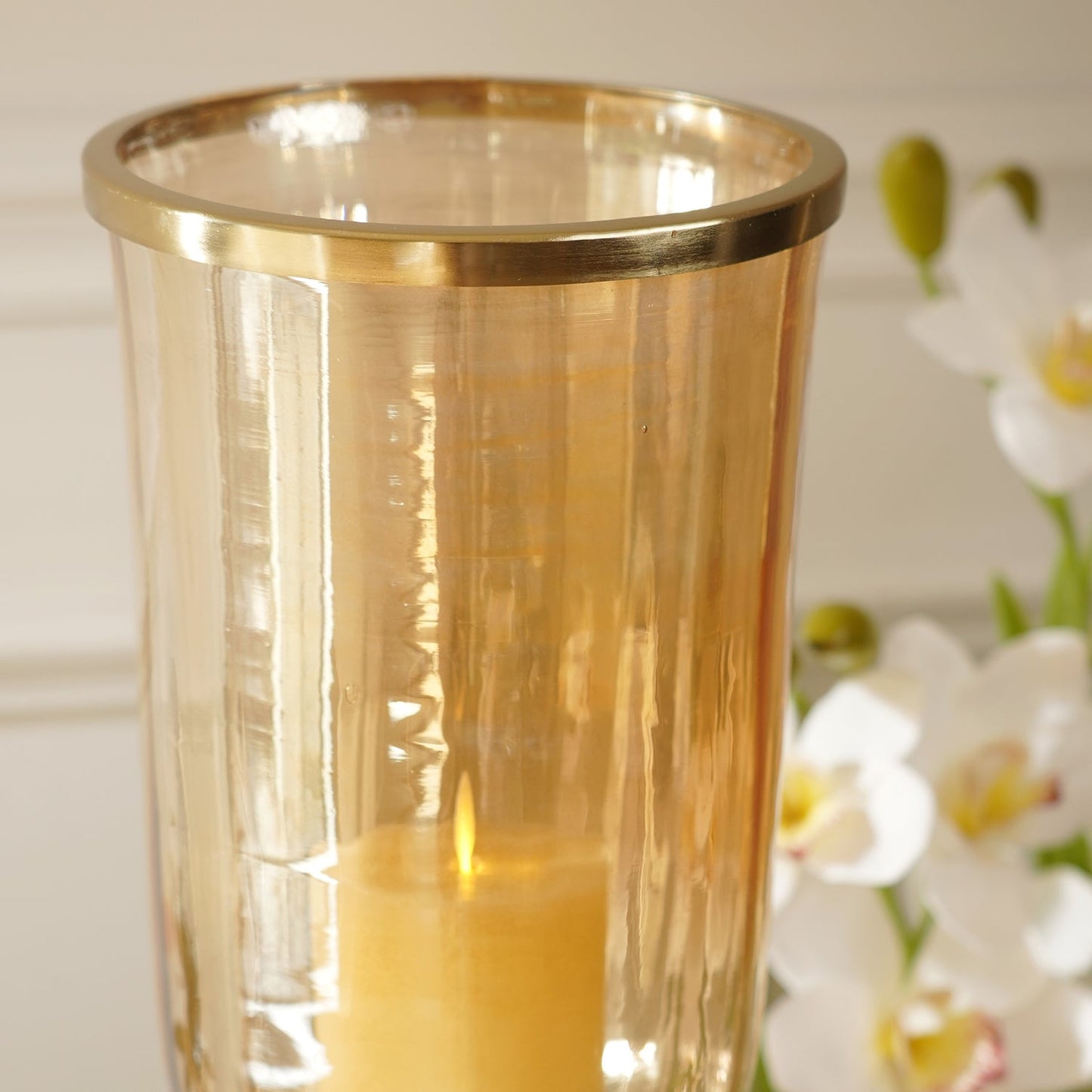 Amber Glass Hurricane Tall Candle Holder