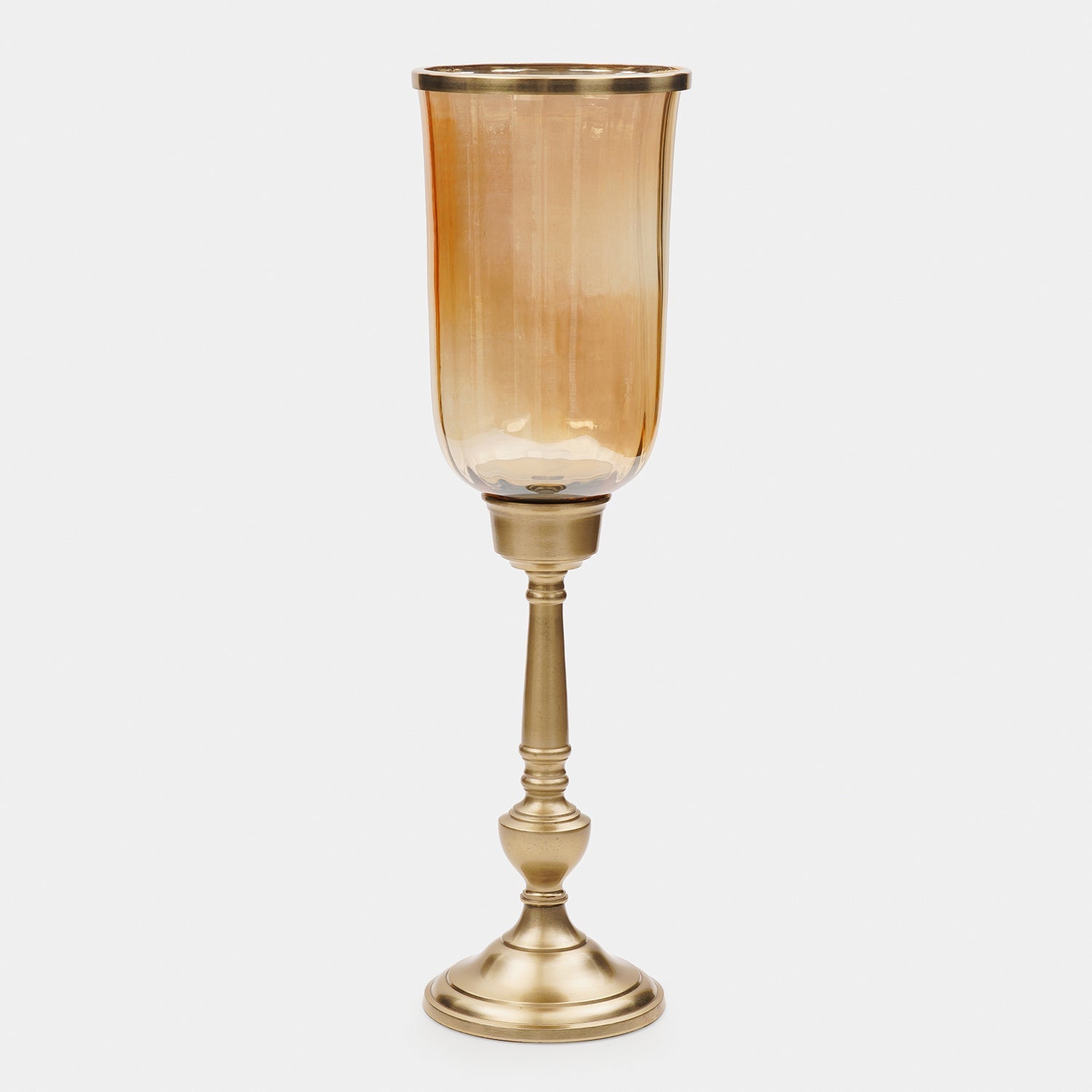 Amber Glass Hurricane Tall Candle Holder