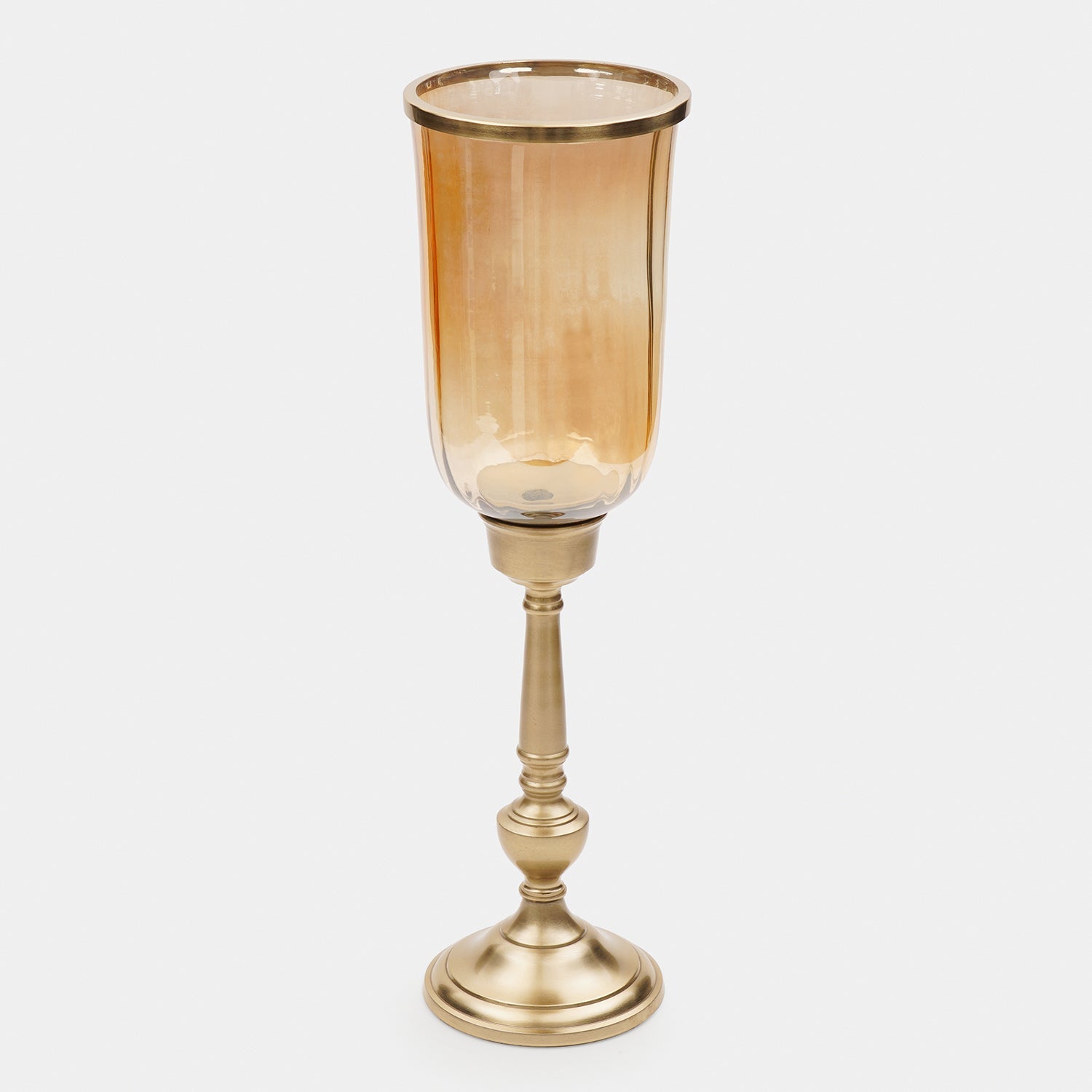 Amber Glass Hurricane Tall Candle Holder