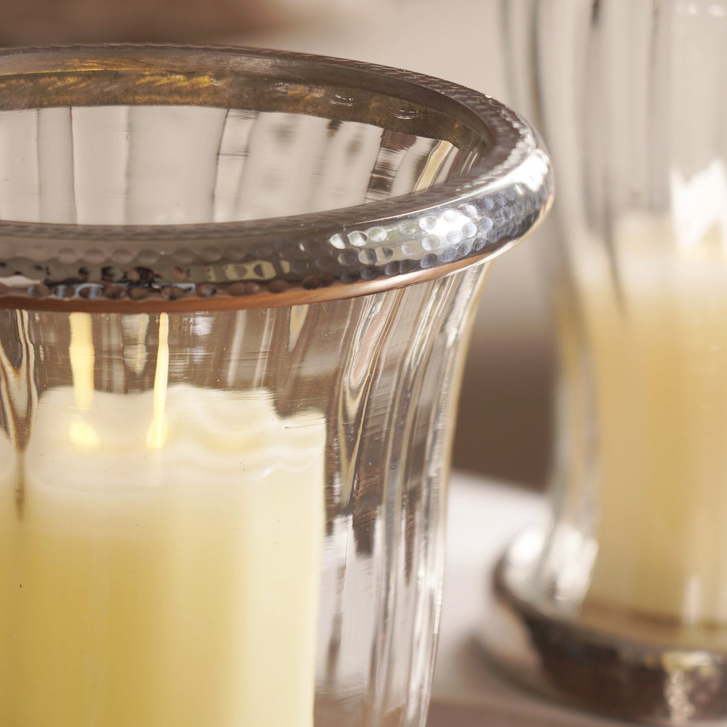 Silver Hammered Hurricane Candle Holder