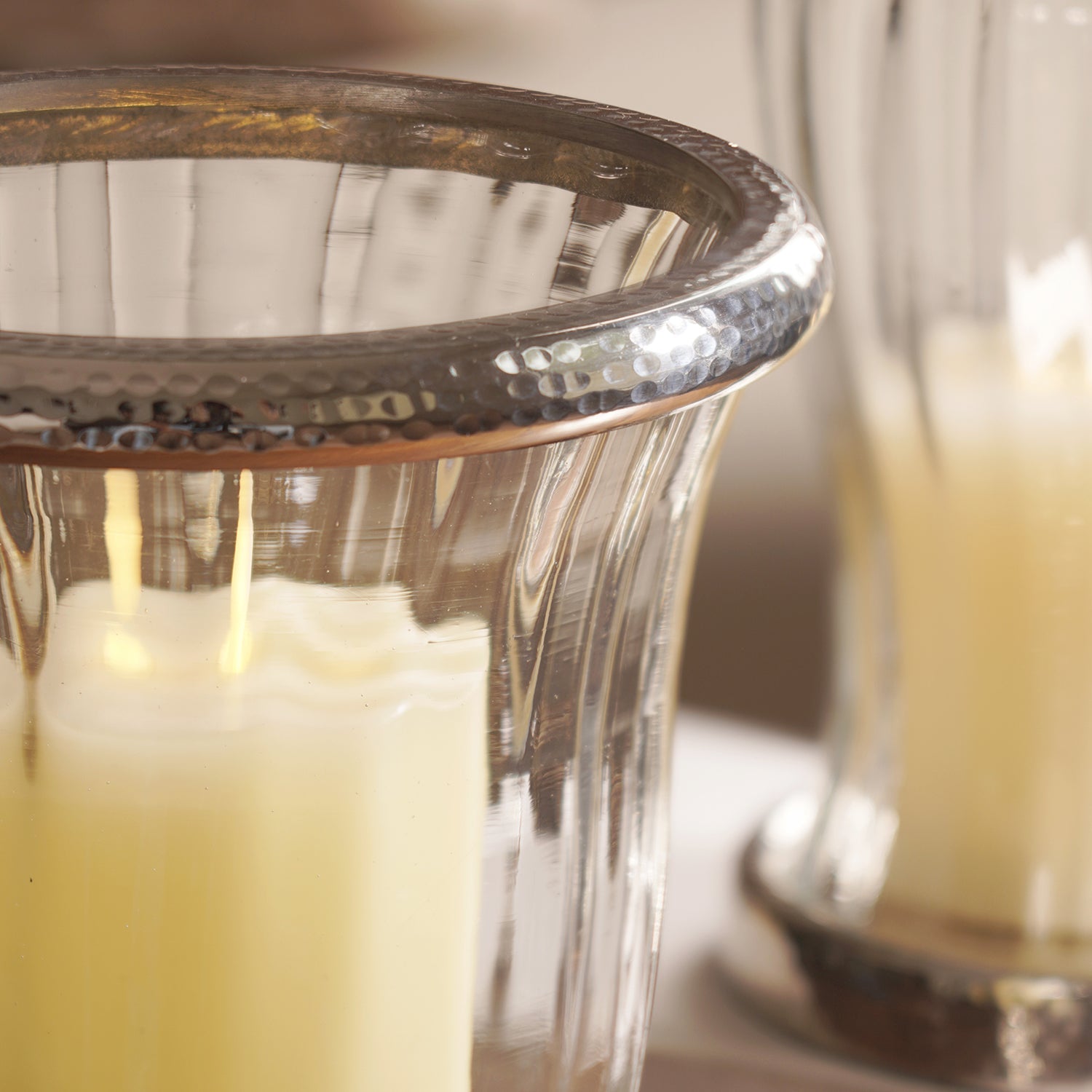 Silver Hammered Hurricane Candle Holder