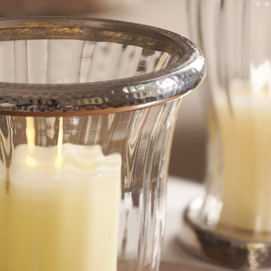 Silver Hammered Hurricane Candle Holder