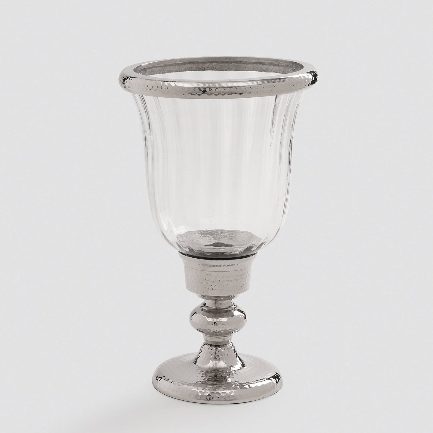 Silver Hammered Hurricane Candle Holder