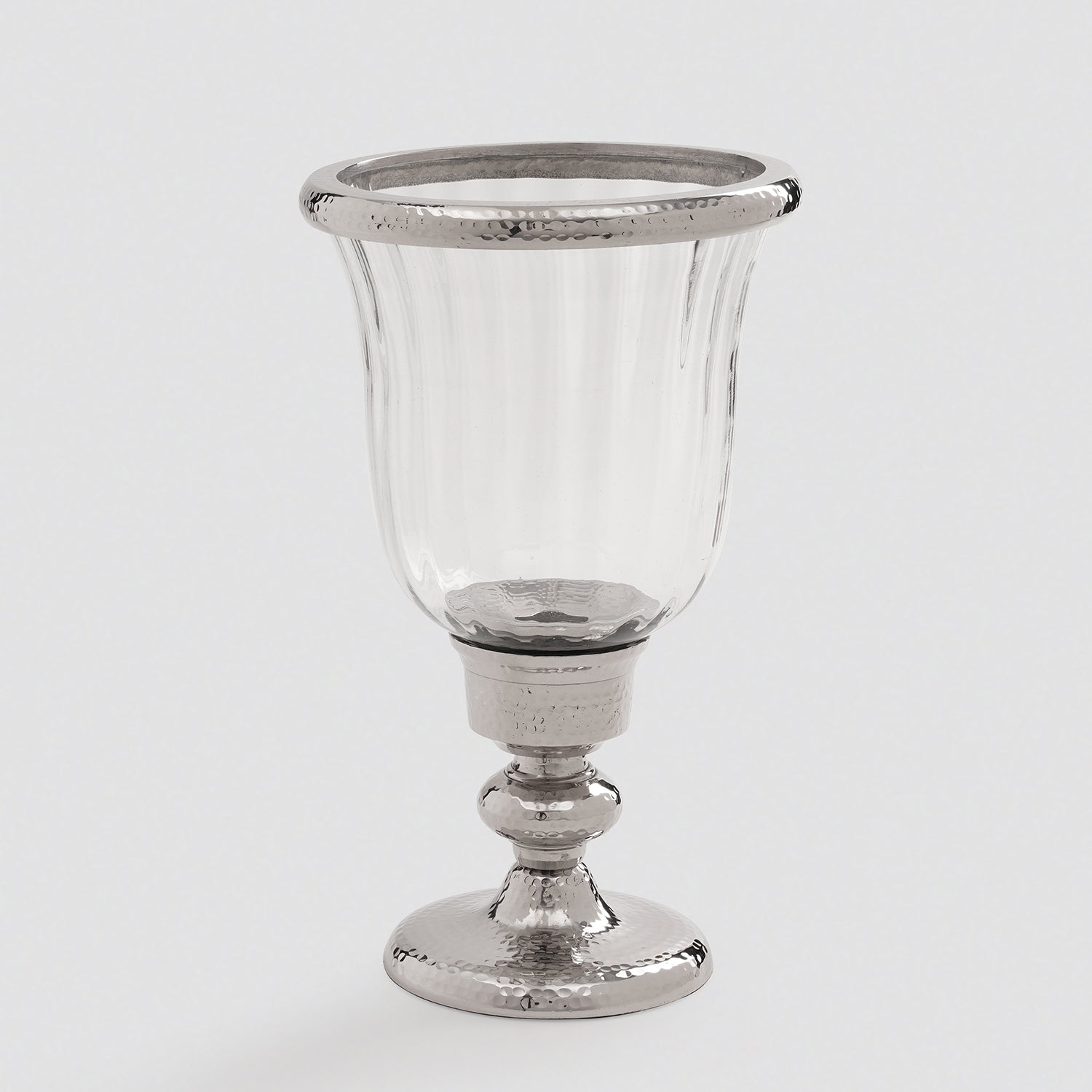 Silver Hammered Hurricane Candle Holder