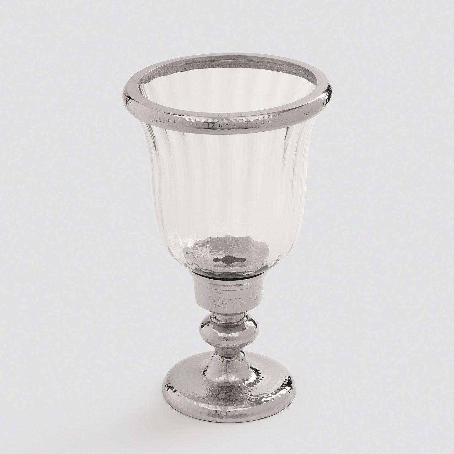 Silver Hammered Hurricane Candle Holder