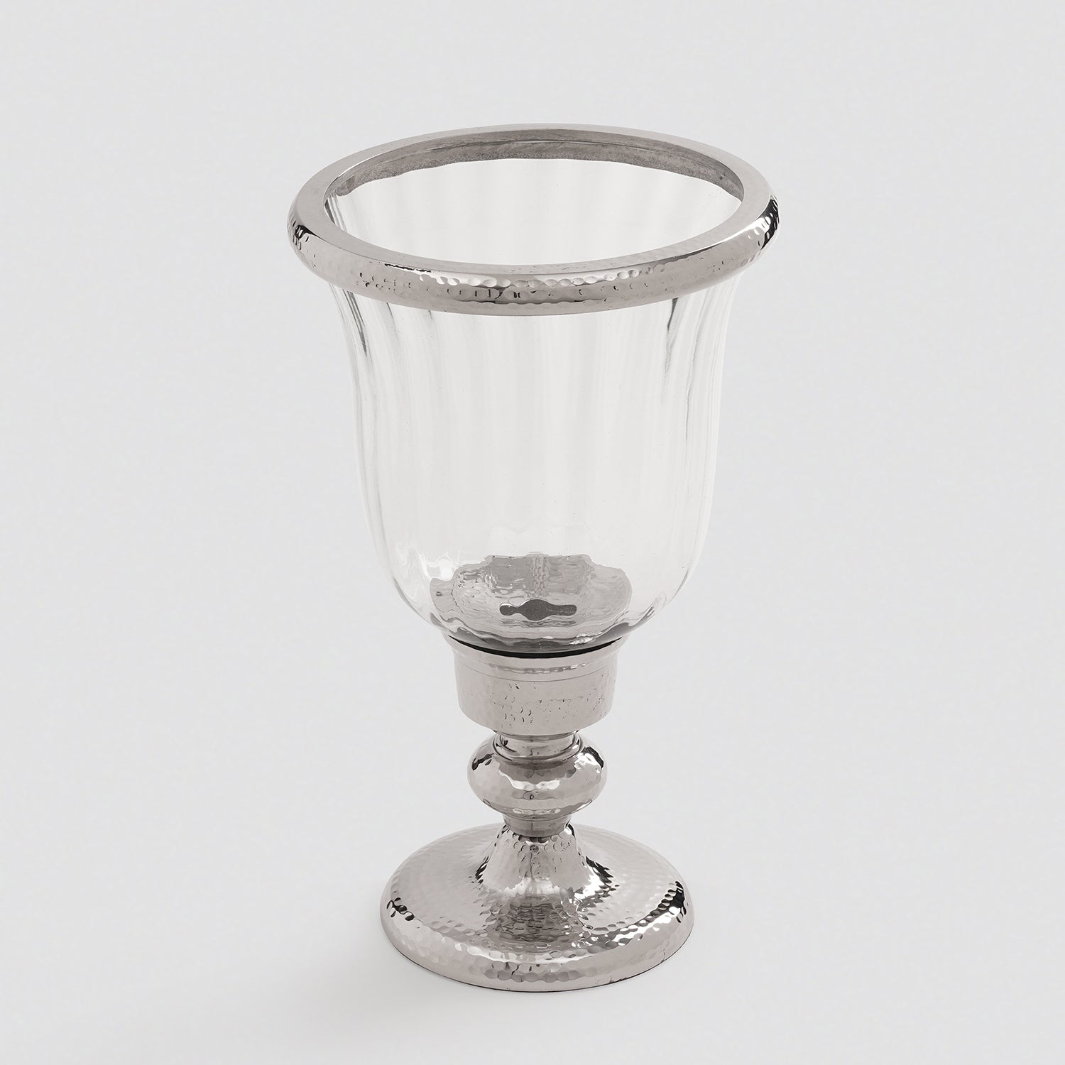 Silver Hammered Hurricane Candle Holder