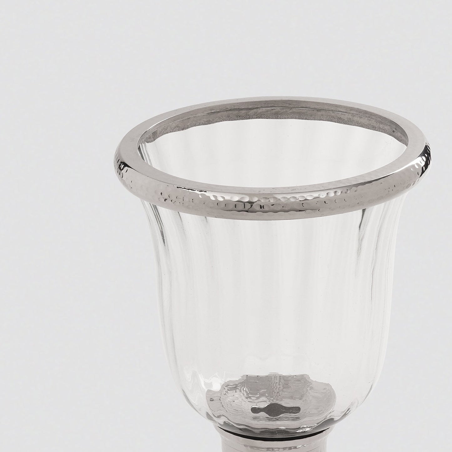 Silver Hammered Hurricane Candle Holder